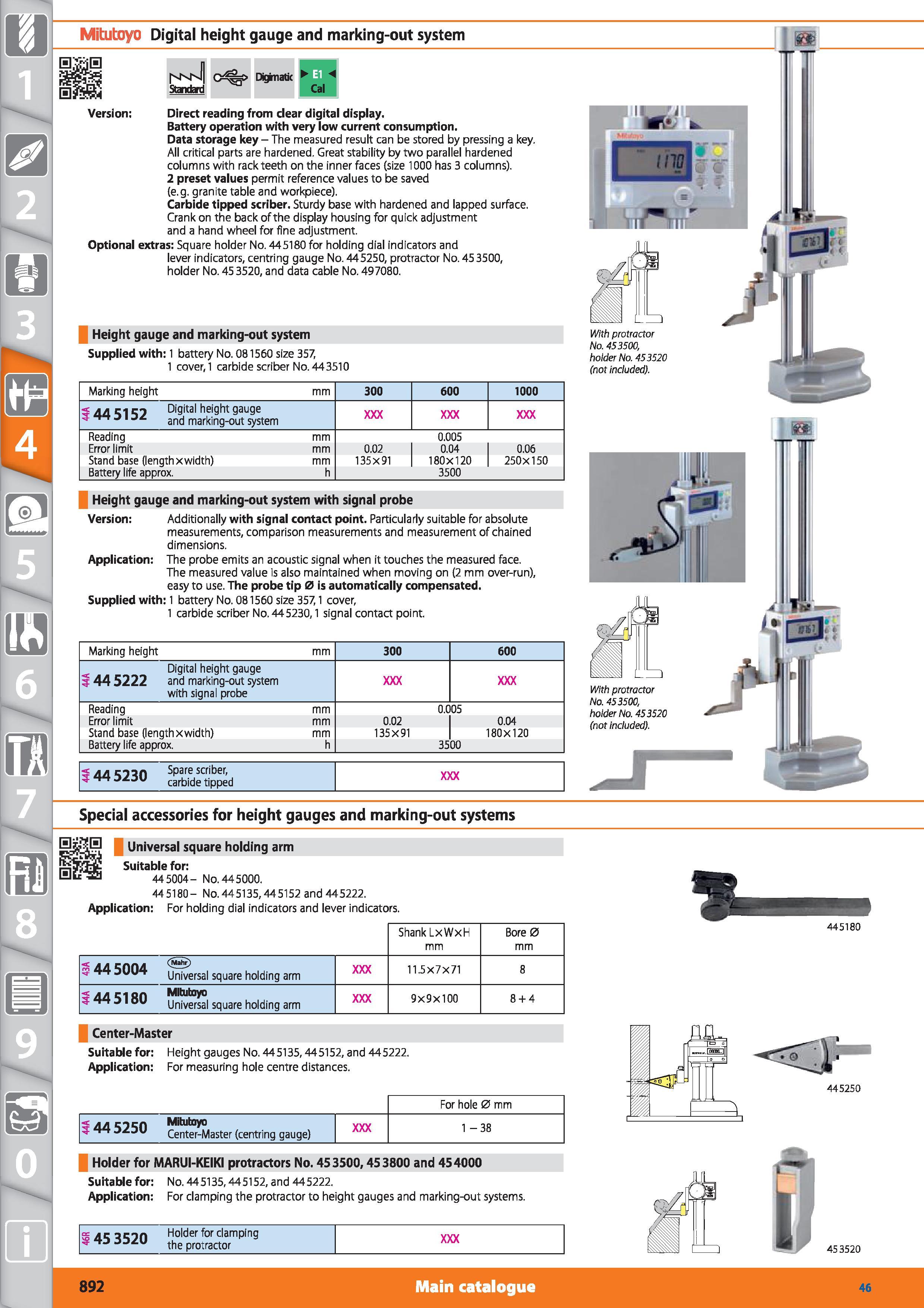 892 1 Mitutoyo Digital height gauge and marking-out system Standard C y> Diginatk Version Direct reading from clear digital display Battery operation Каталог HOFFMANN GROUP 2015 Инструмент режущий слесарный измерительный абразивный Оборудование Комплексные поставки для промышленных предприятий Стр. 892 ENG