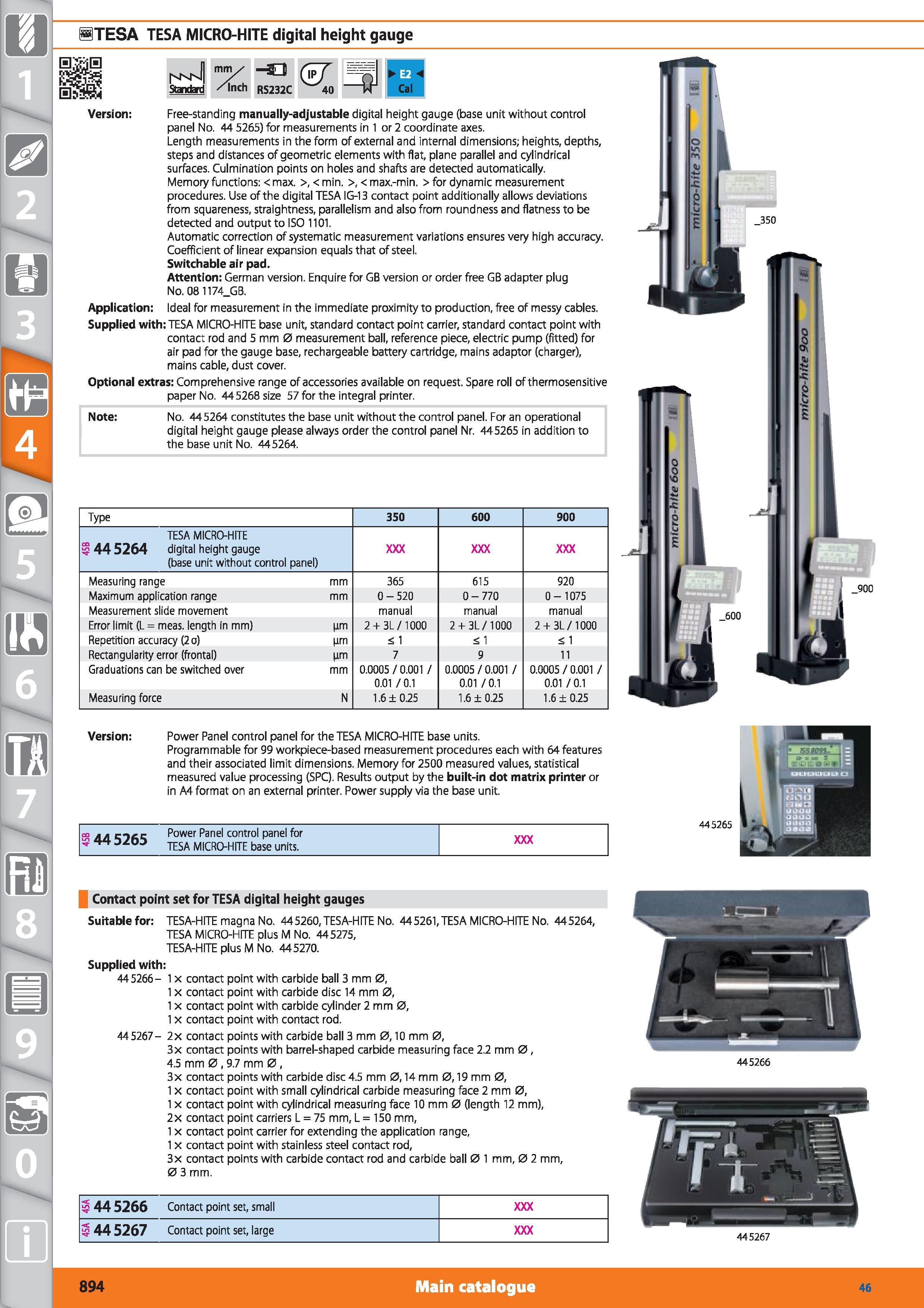 894 1 -TESA TESA MICRO-HITE digital height gauge Standard mm/ /Inch RS232C <57 40 Cal Da IU ffll Version Free-standing manually-adjustable digital he Каталог HOFFMANN GROUP 2015 Инструмент режущий слесарный измерительный абразивный Оборудование Комплексные поставки для промышленных предприятий Стр. 894 ENG