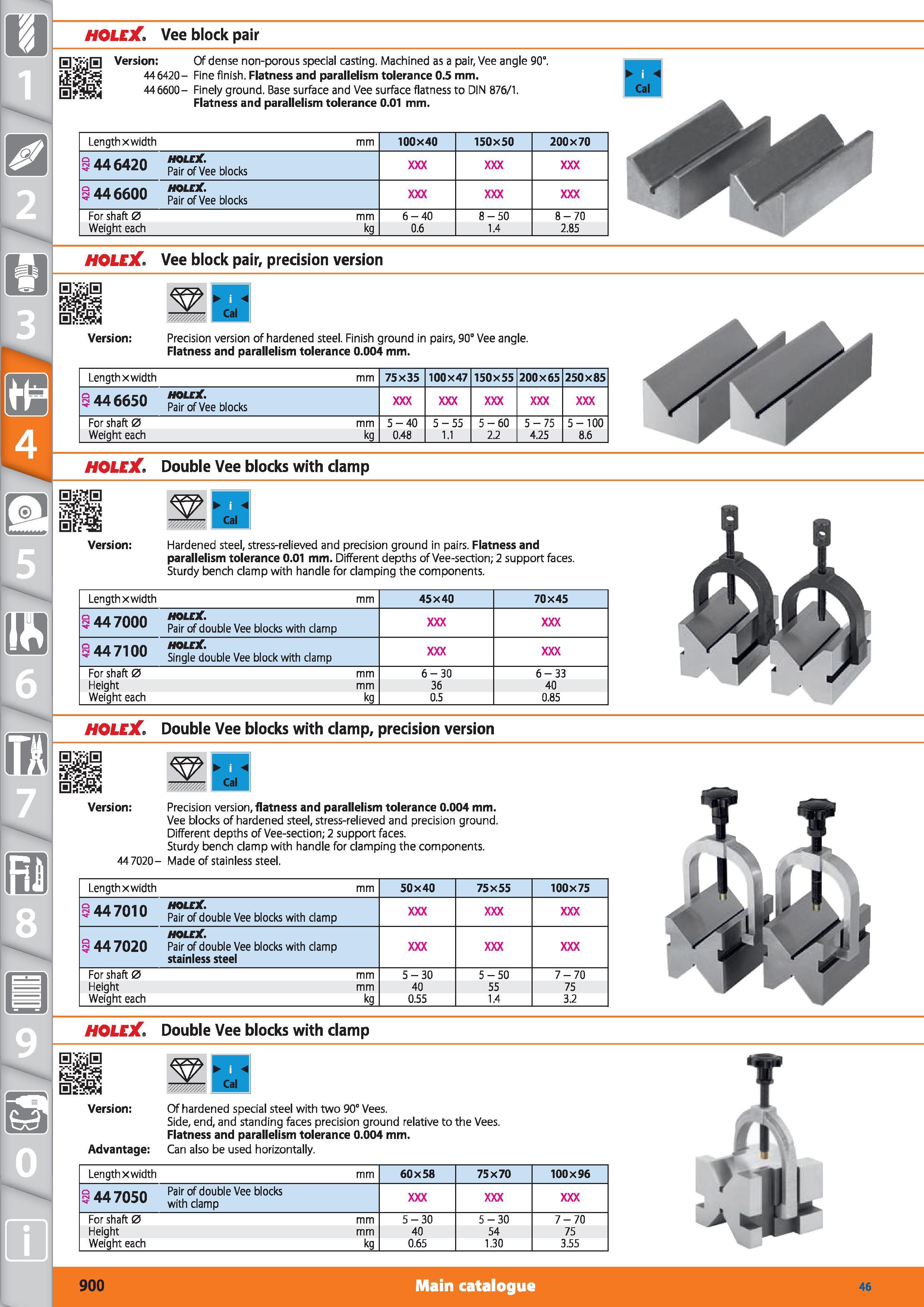 900 1 HOLEX Vee block pair s;shs Version Of dense non-porous special casting Machined as a pair, Vee angle 90° 446420- Fine finish Flatness and paral Каталог HOFFMANN GROUP 2015 Инструмент режущий слесарный измерительный абразивный Оборудование Комплексные поставки для промышленных предприятий Стр. 900 ENG