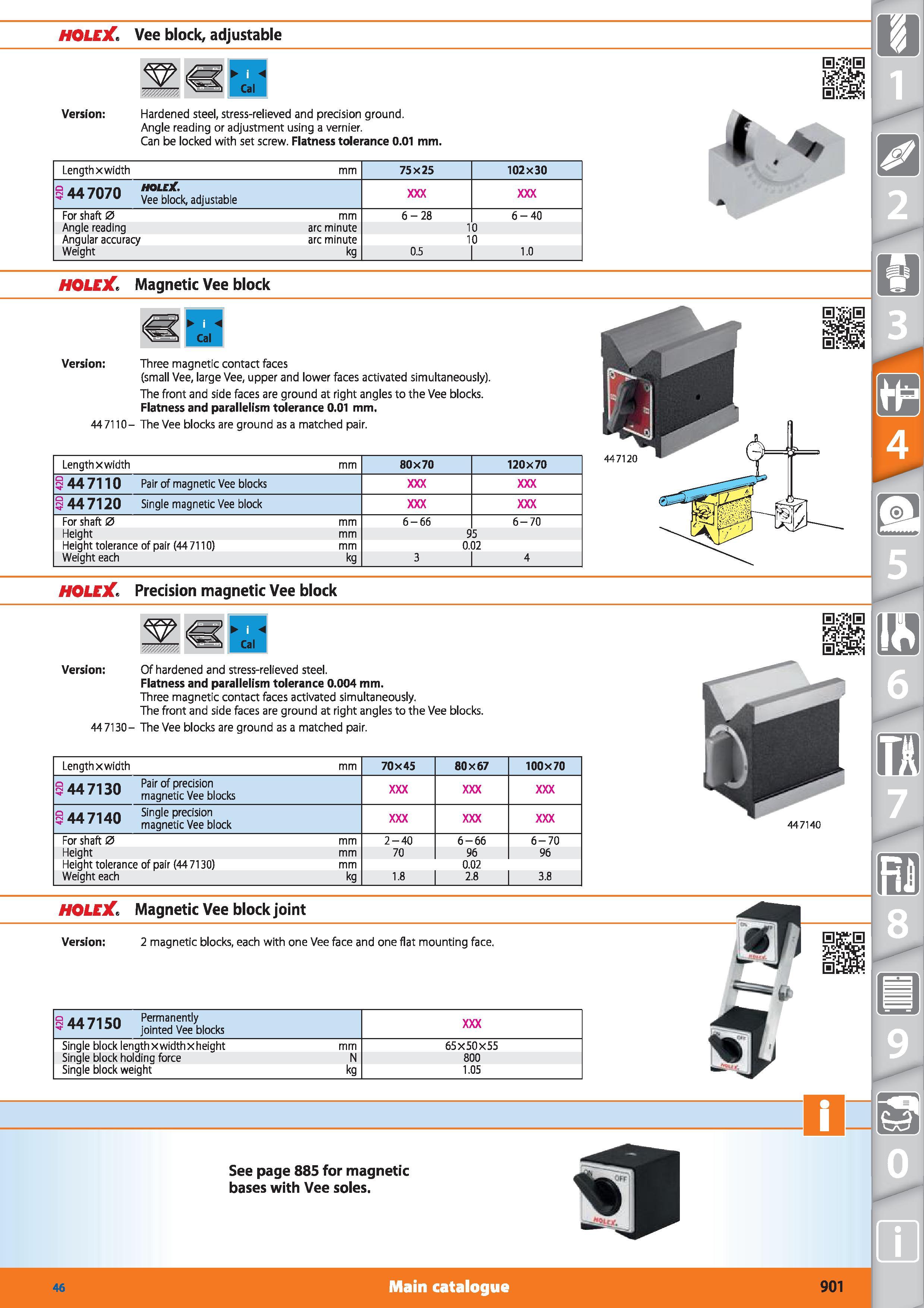 901 HOLEX Vee block, adjustable Cal Version Hardened steel, stress-relieved and precision ground Angle reading or adjustment using a vernier Can be l Каталог HOFFMANN GROUP 2015 Инструмент режущий слесарный измерительный абразивный Оборудование Комплексные поставки для промышленных предприятий Стр. 901 ENG