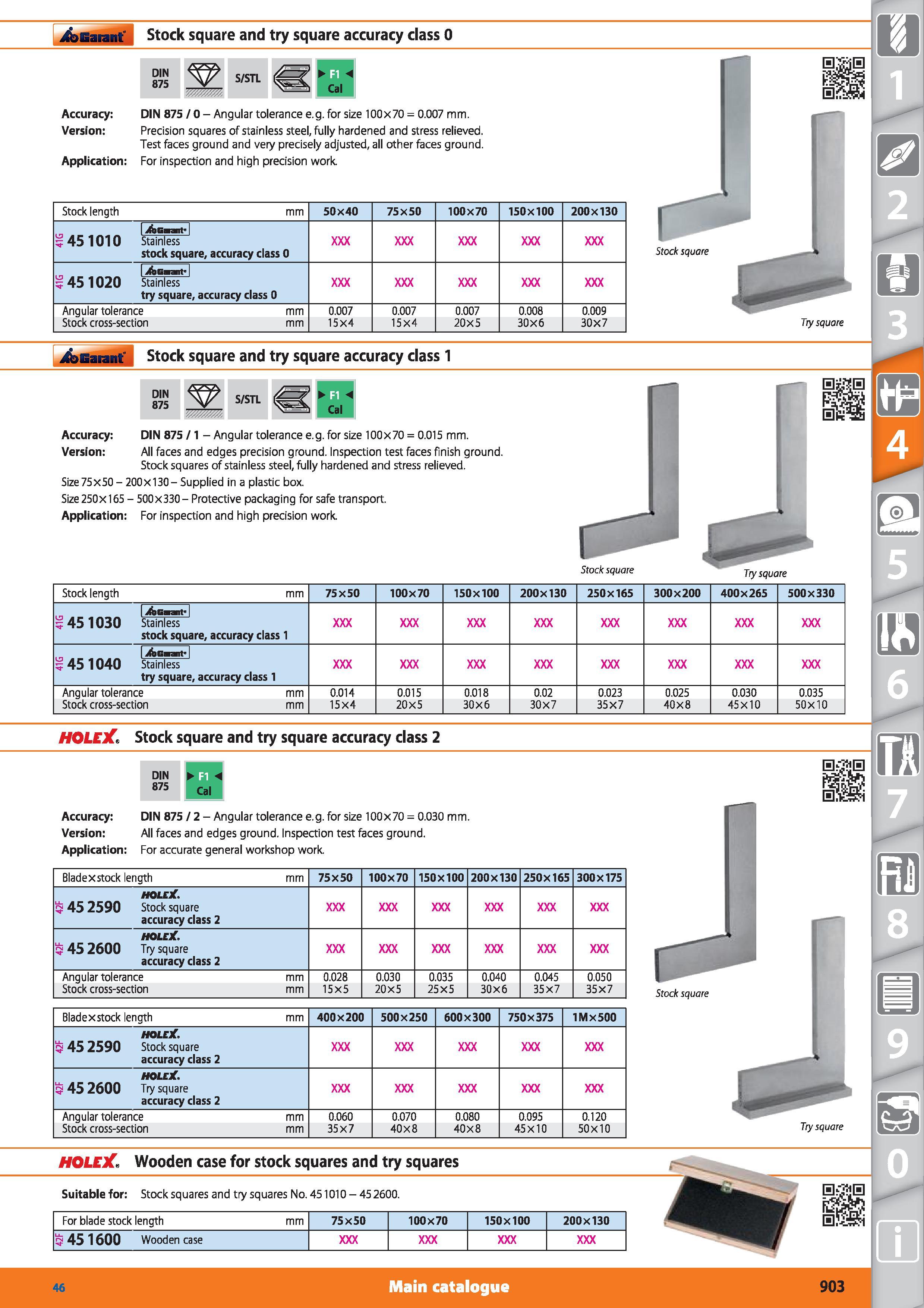 903 Garant Stock square and try square accuracy class 0 DIN 875 S/STL Accuracy Version Application DIN 875 / 0 - Angular tolerance e g for size 100 x Каталог HOFFMANN GROUP 2015 Инструмент режущий слесарный измерительный абразивный Оборудование Комплексные поставки для промышленных предприятий Стр. 903 ENG