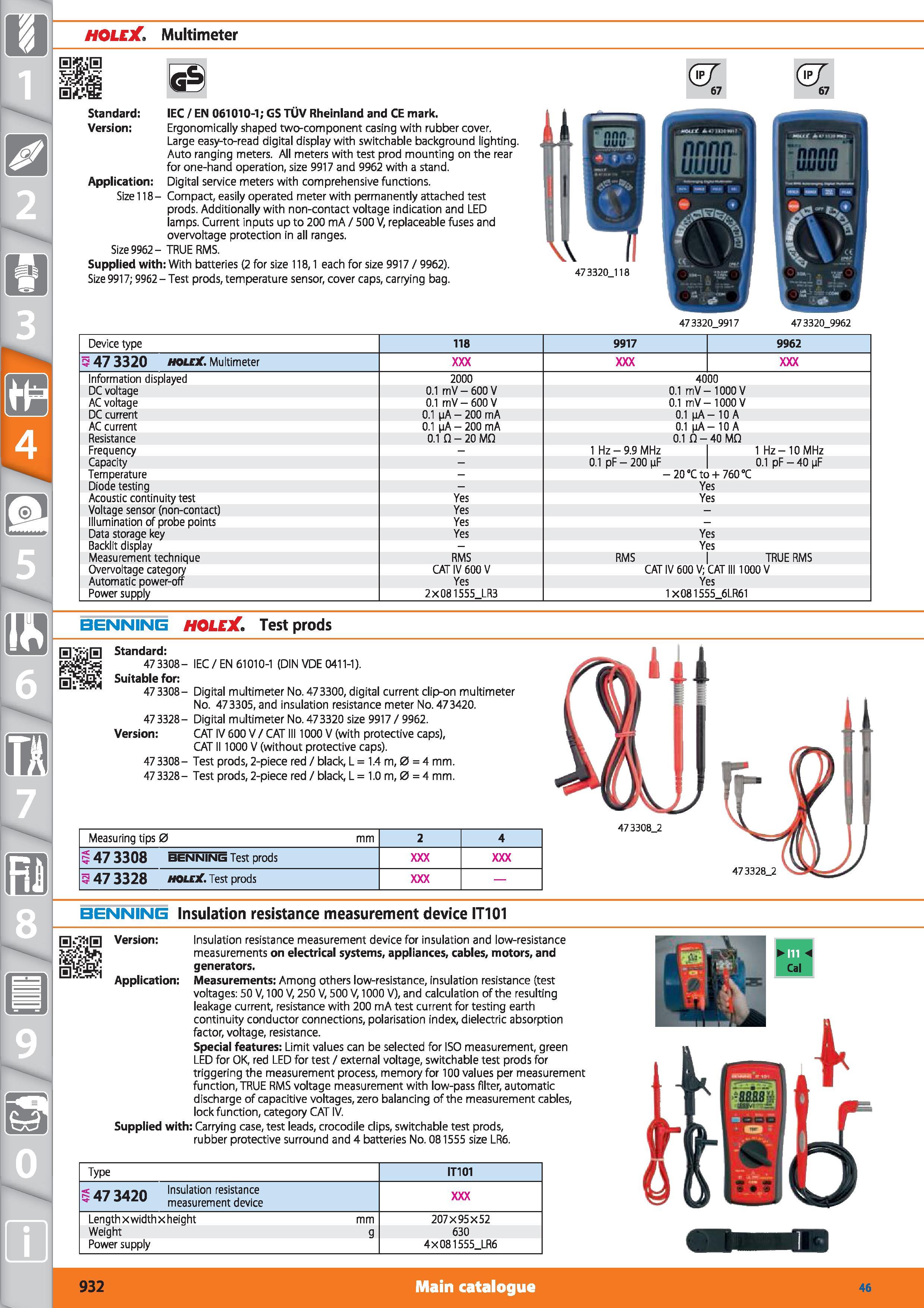932 1 HOLEX Multimeter 6s Standard IEC / EN 061010-1; GS TUV Rheinland and CE mark Version Ergonomically shaped two-component casing with rubber cove Каталог HOFFMANN GROUP 2015 Инструмент режущий слесарный измерительный абразивный Оборудование Комплексные поставки для промышленных предприятий Стр. 932 ENG