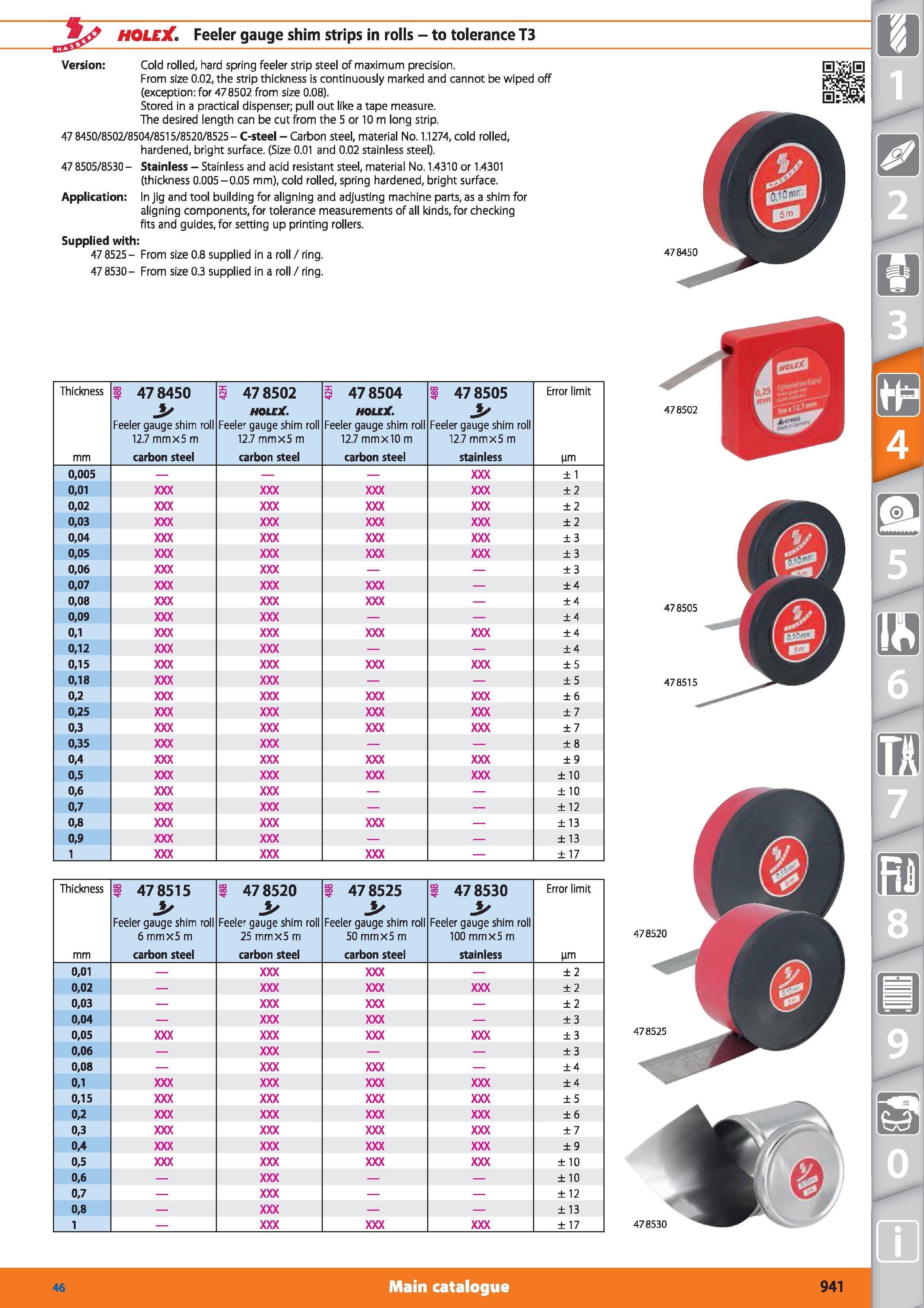 941 (tl HOLEX Feeler gauge shim strips in rolls - to tolerance T3 Version Cold rolled, hard spring feeler strip steel of maximum precision From size Каталог HOFFMANN GROUP 2015 Инструмент режущий слесарный измерительный абразивный Оборудование Комплексные поставки для промышленных предприятий Стр. 941 ENG
