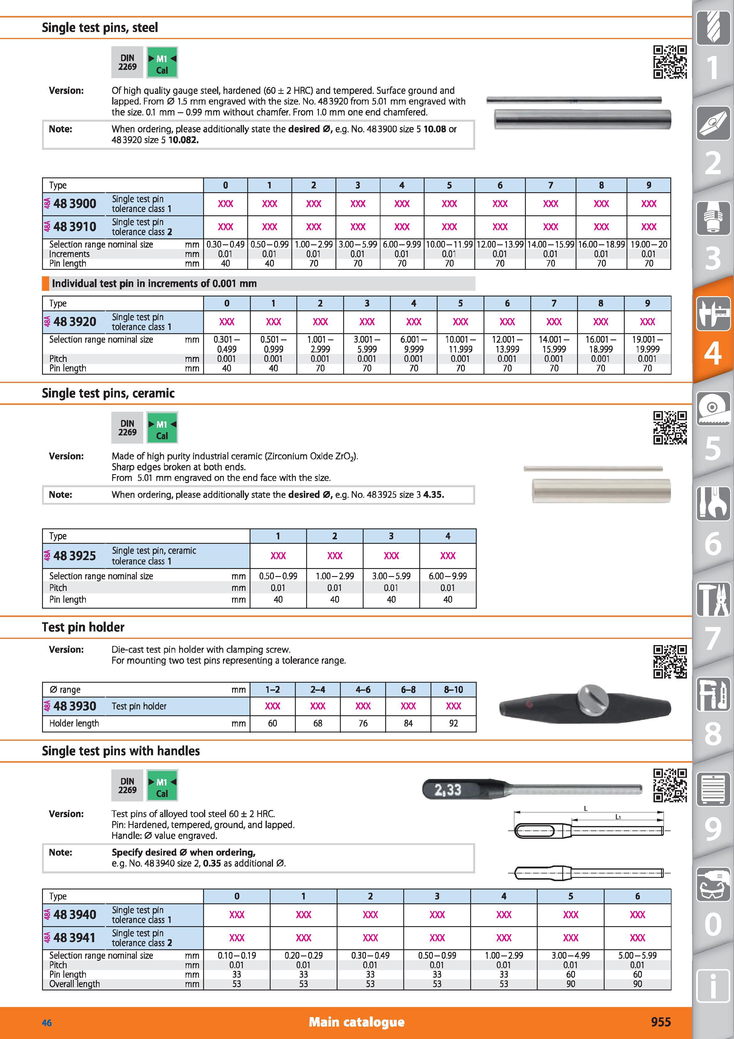 955 Single test pins, steel Note DIN Ml 2269 Cal Version Of high quality gauge steel, hardened (60 ± 2 HRC) and tempered Surface ground and lapped Fr Каталог HOFFMANN GROUP 2015 Инструмент режущий слесарный измерительный абразивный Оборудование Комплексные поставки для промышленных предприятий Стр. 955 ENG