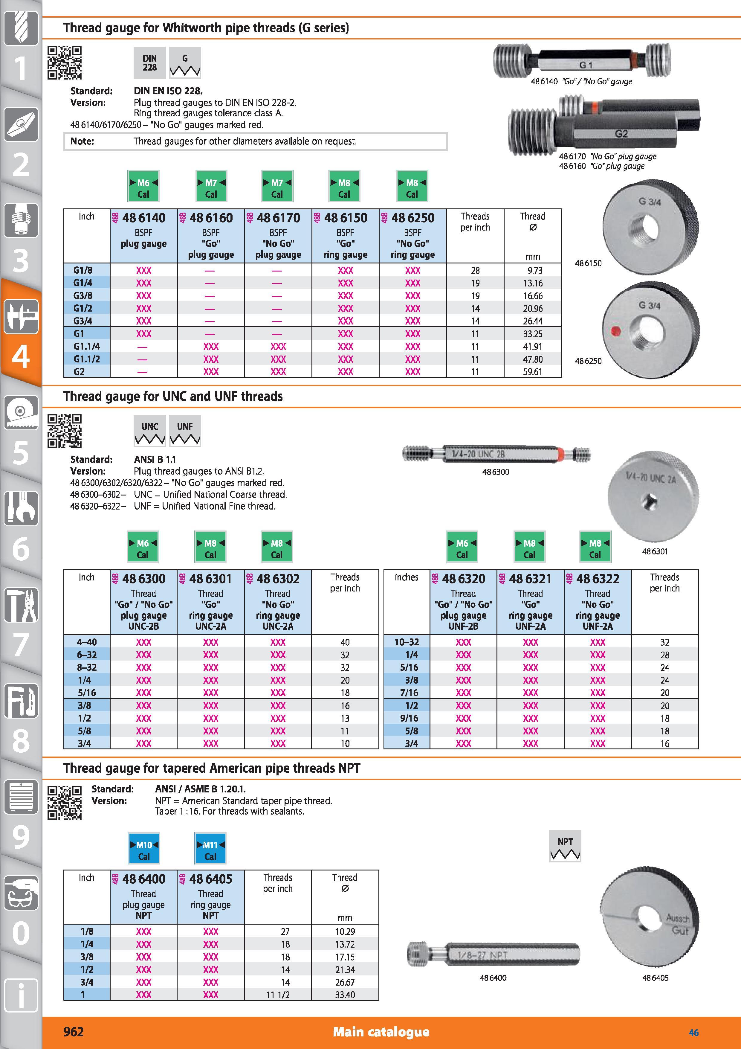 962 1 Thread gauge for Whitworth pipe threads (G series) DIN G 228 Standard DIN EN ISO 228 Version Plug thread gauges to DIN EN ISO 228-2 Ring thread Каталог HOFFMANN GROUP 2015 Инструмент режущий слесарный измерительный абразивный Оборудование Комплексные поставки для промышленных предприятий Стр. 962 ENG