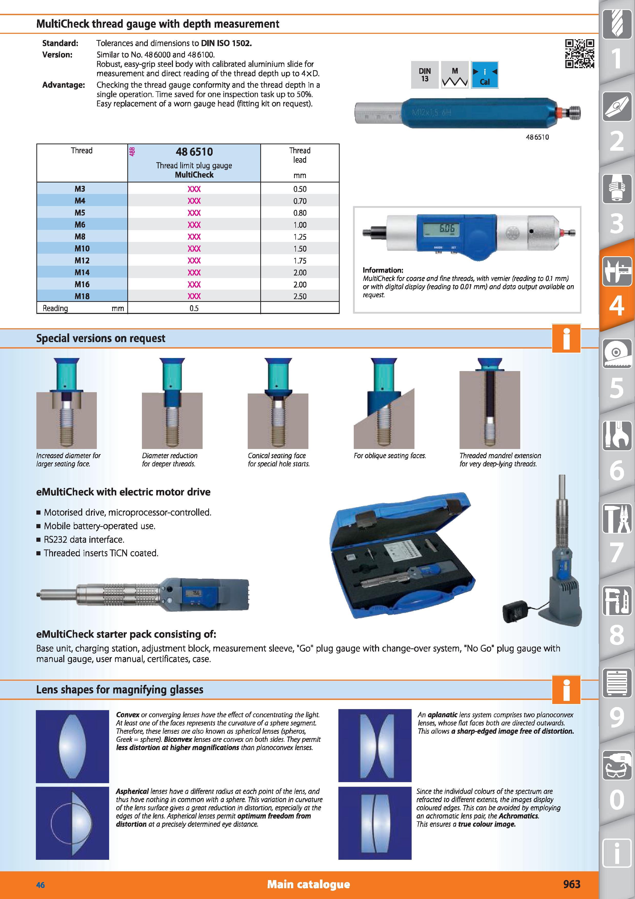 963 MultiCheck thread gauge with depth measurement Standard Tolerances and dimensions to DIN ISO 1502 Version Similar to No 486000 and 486100 Robust, Каталог HOFFMANN GROUP 2015 Инструмент режущий слесарный измерительный абразивный Оборудование Комплексные поставки для промышленных предприятий Стр. 963 ENG