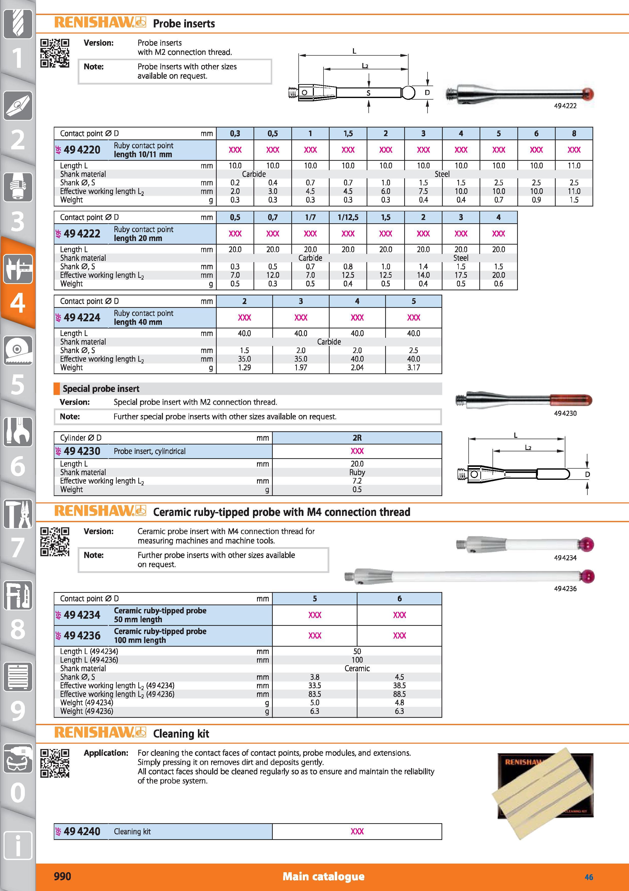 990 RENISHAW1 Probe inserts Probe inserts with M2 connection thread Probe inserts with other sizes available on request 494222 Contact point 0 mm 0,3 Каталог HOFFMANN GROUP 2015 Инструмент режущий слесарный измерительный абразивный Оборудование Комплексные поставки для промышленных предприятий Стр. 990 ENG
