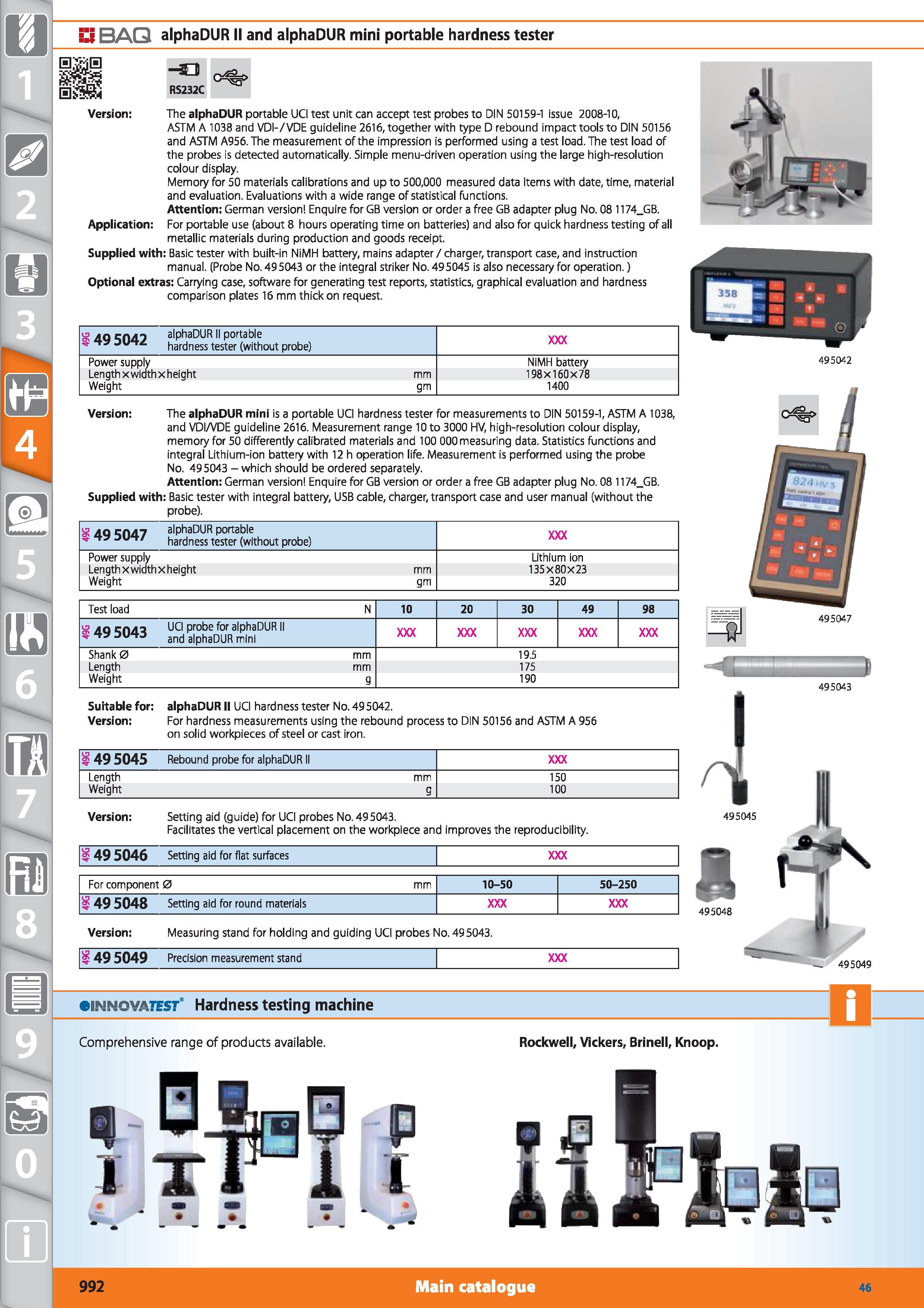 992 ili BAQ alphaDUR II and alphaDUR mini portable hardness tester 5lB C y> 0 1 RS232C Version The alphaDUR portable UCI test unit can accept test pr Каталог HOFFMANN GROUP 2015 Инструмент режущий слесарный измерительный абразивный Оборудование Комплексные поставки для промышленных предприятий Стр. 992 ENG