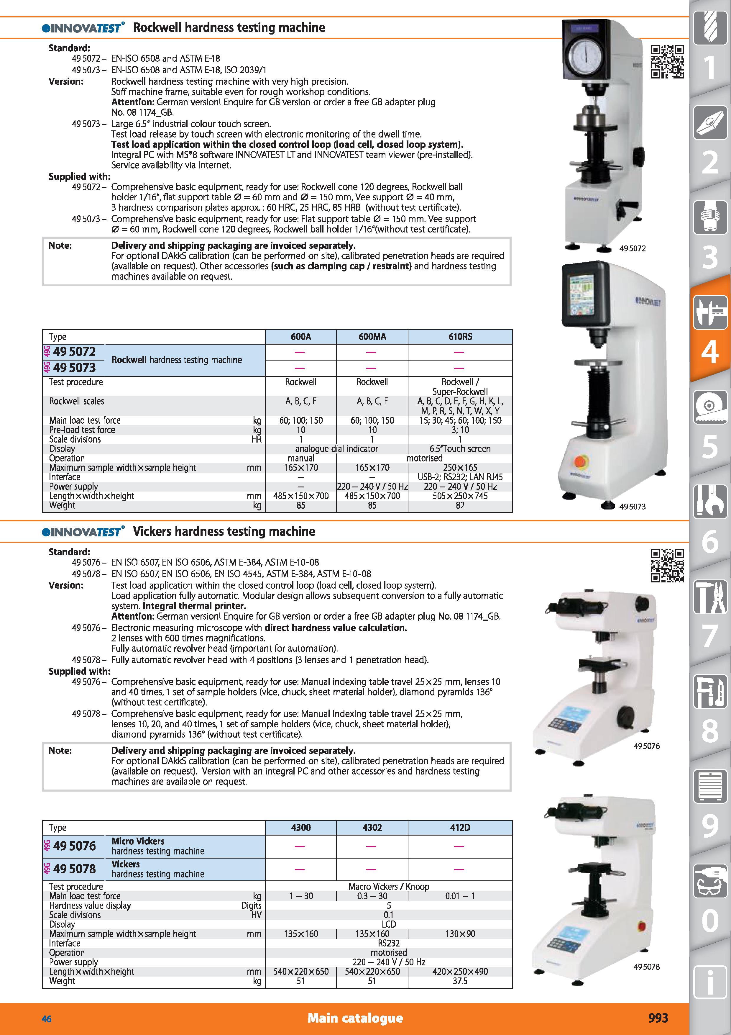 993 INNOVATES ' Rockwell hardness testing machine Standard 49 5072- EN-ISO 6508 and ASTM E-18 49 5073- EN-ISO 6508 and ASTM E-18, ISO 2039/1 Version Каталог HOFFMANN GROUP 2015 Инструмент режущий слесарный измерительный абразивный Оборудование Комплексные поставки для промышленных предприятий Стр. 993 ENG