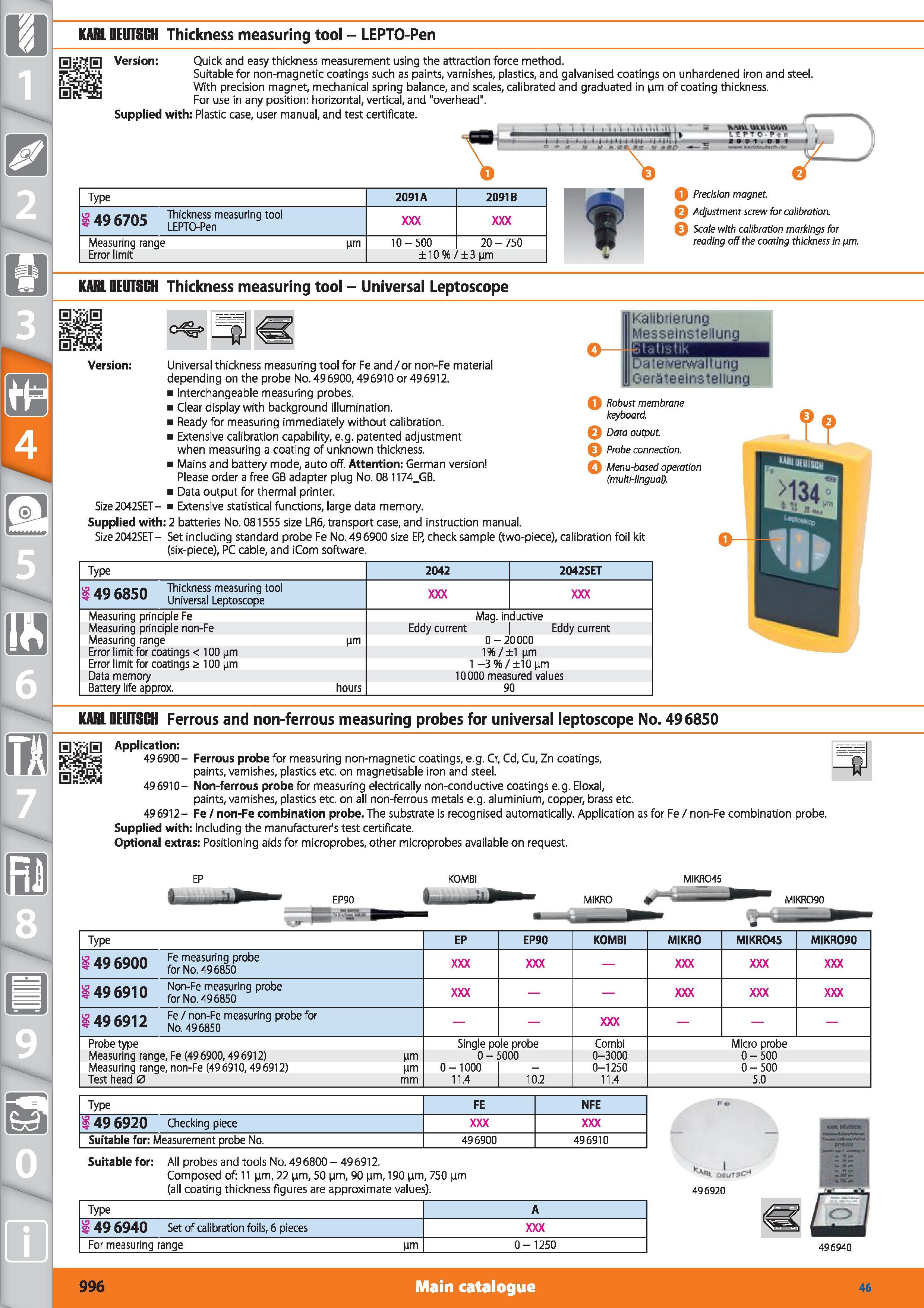 996 1 KARIDEUTSCH Thickness measuring tool - LEPTO-Pen Version Quick and easy thickness measurement using the attraction force method Suitable for no Каталог HOFFMANN GROUP 2015 Инструмент режущий слесарный измерительный абразивный Оборудование Комплексные поставки для промышленных предприятий Стр. 996 ENG