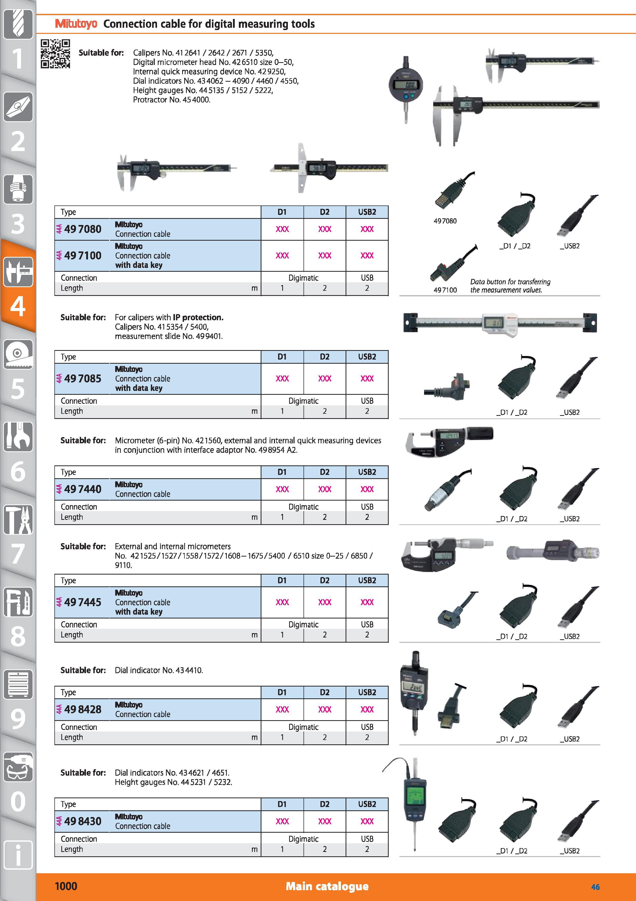 1000 Mitutoyo Connection cable for digital measuring tools 8 0 m 0:130 Suitable for Calipers No 412641 / 2642 / 2671 / 5350, Digital micrometer head N Каталог HOFFMANN GROUP 2015 Инструмент режущий слесарный измерительный абразивный Оборудование Комплексные поставки для промышленных предприятий Стр. 1000 ENG