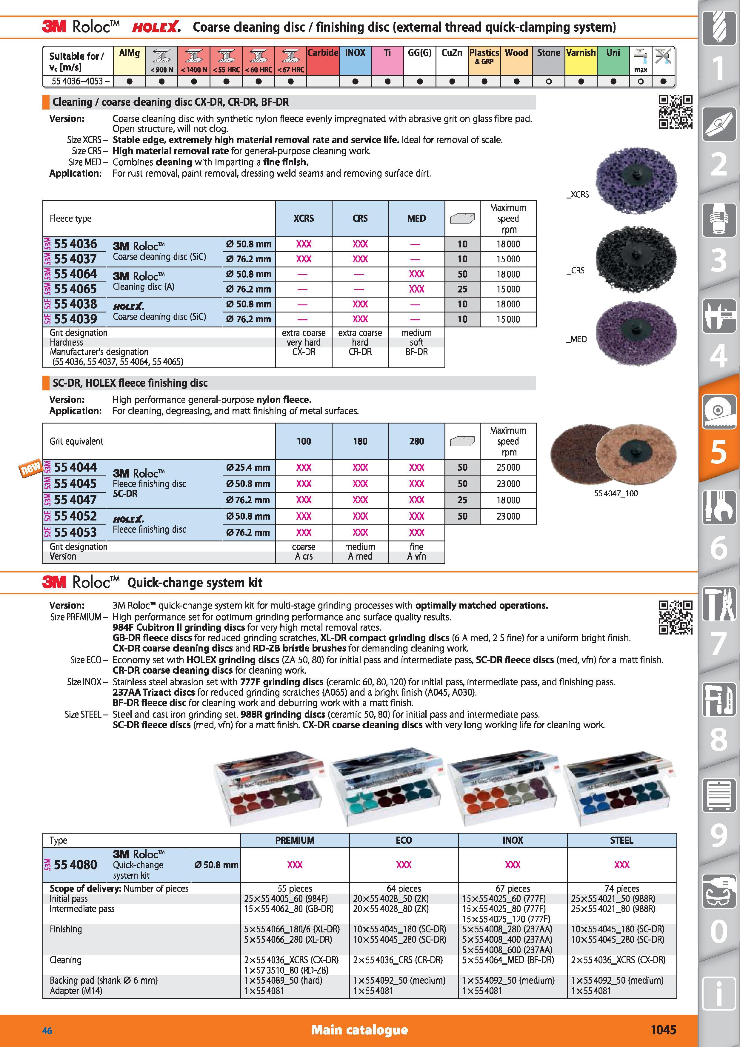 1045 3M Roloc holejC, Coarse cleaning disc / finishing disc (external thread quick-damping system) Suitable for/ vc m/s AlMg <900 N <1400 N <55 HRC <6 Каталог HOFFMANN GROUP 2015 Инструмент режущий слесарный измерительный абразивный Оборудование Комплексные поставки для промышленных предприятий Стр. 1045 ENG