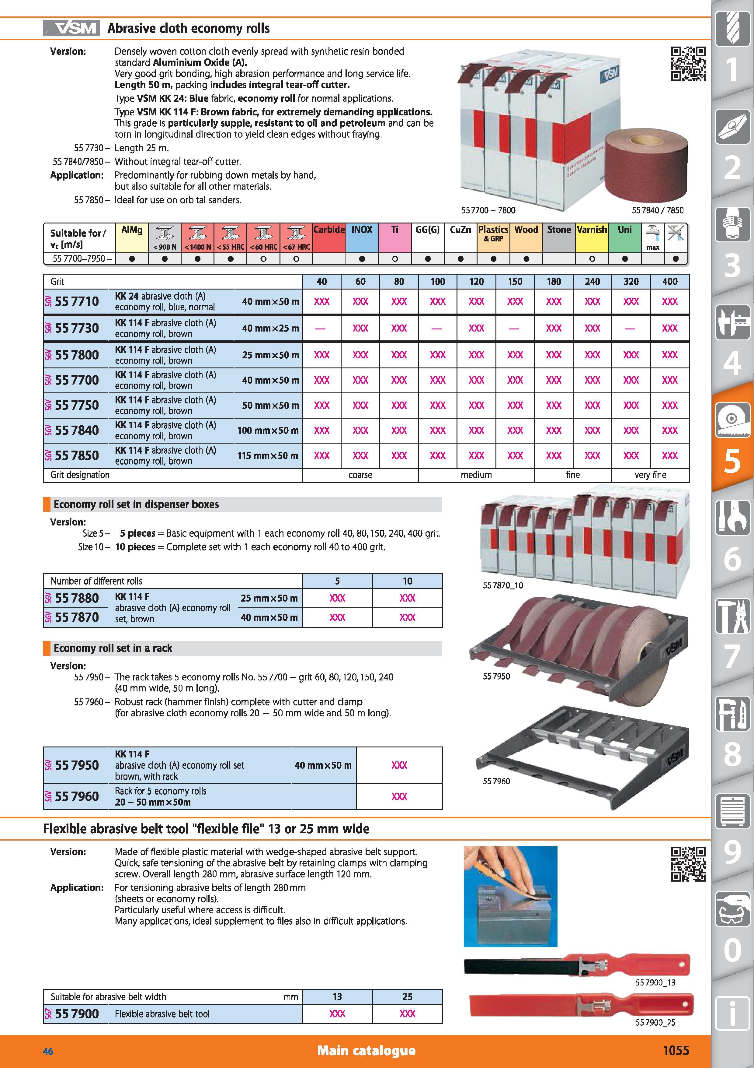 1055 Abrasive doth economy rolls Version Densely woven cotton cloth evenly spread with synthetic resin bonded standard Aluminium Oxide (A) Very good g Каталог HOFFMANN GROUP 2015 Инструмент режущий слесарный измерительный абразивный Оборудование Комплексные поставки для промышленных предприятий Стр. 1055 ENG