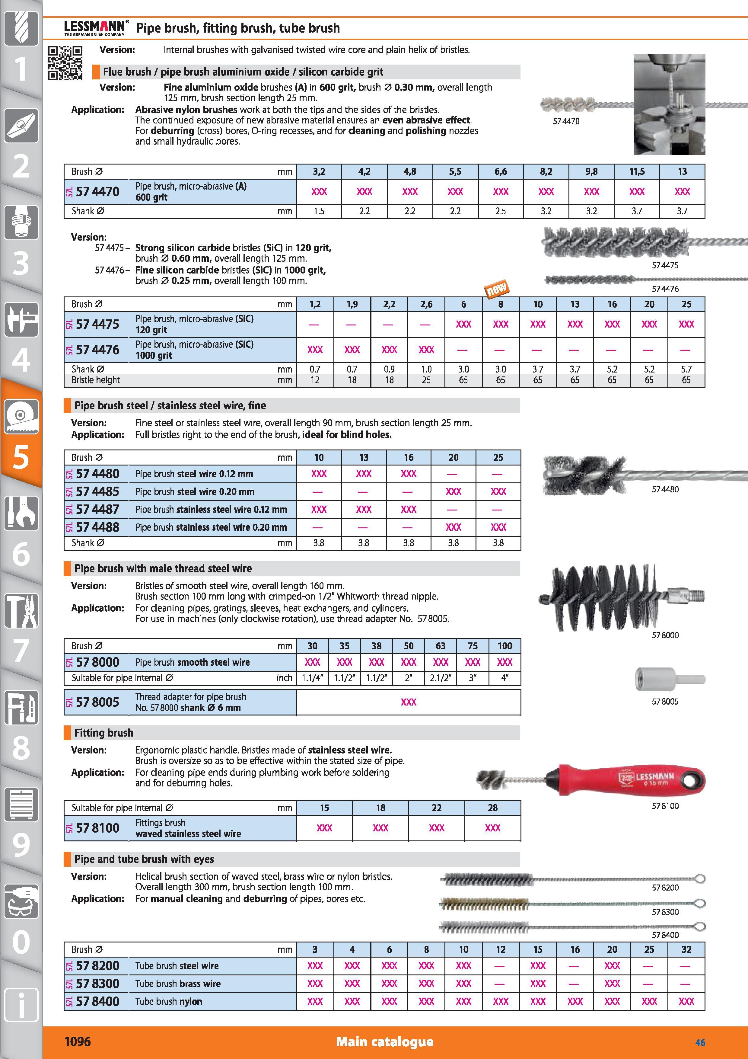 1096 1 LESSMANN8 Pipe brush, fitting brush, tube brush THE GERMAN BRUSH COMPANY ’ ’ Version Internal brushes with galvanised twisted wire core and pla Каталог HOFFMANN GROUP 2015 Инструмент режущий слесарный измерительный абразивный Оборудование Комплексные поставки для промышленных предприятий Стр. 1096 ENG
