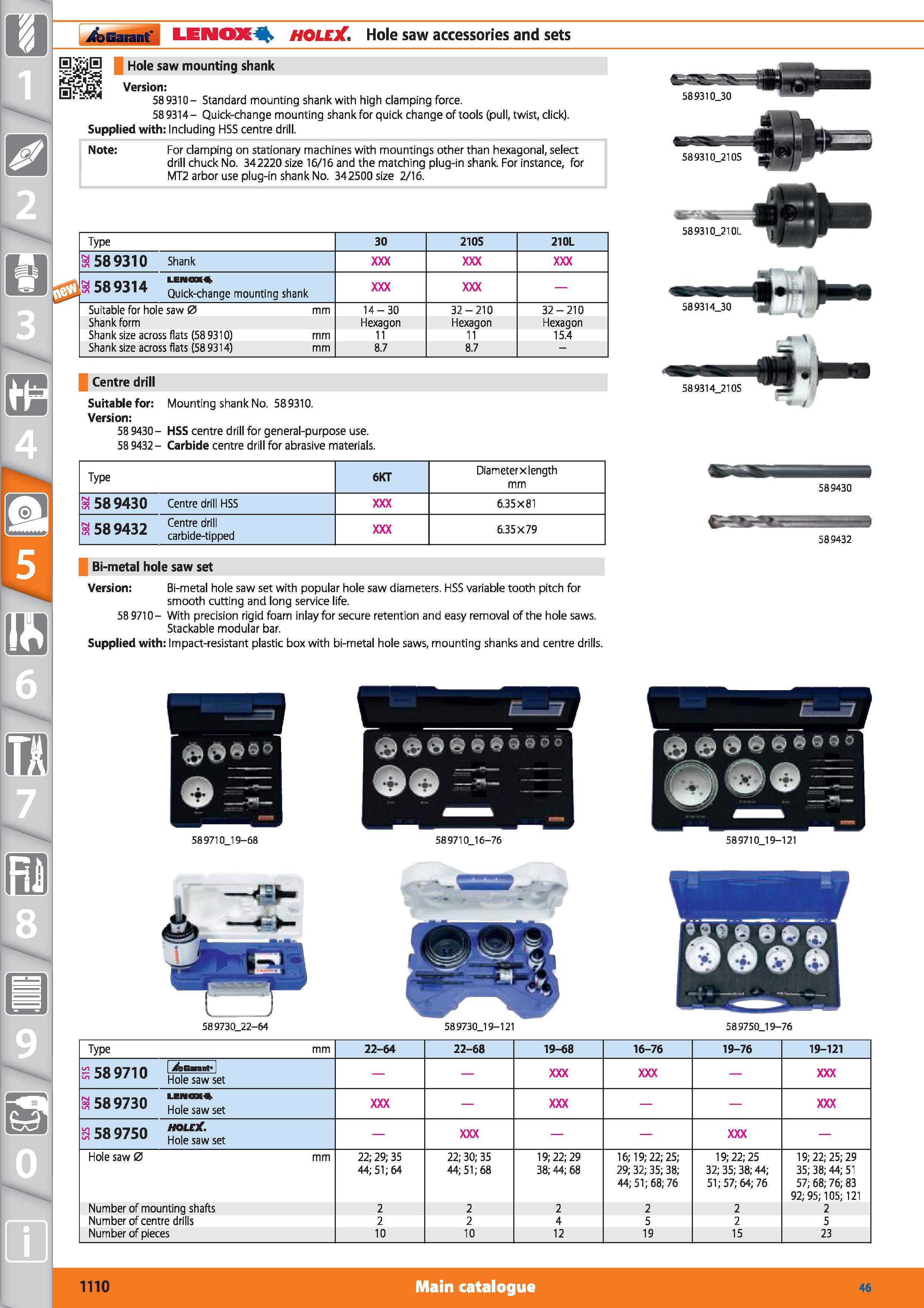 1110 Garant LENOX4 HOLEX Hole saw accessories and sets Hole saw mounting shank Version 589310- Standard mounting shank with high clamping force 589314 Каталог HOFFMANN GROUP 2015 Инструмент режущий слесарный измерительный абразивный Оборудование Комплексные поставки для промышленных предприятий Стр. 1110 ENG