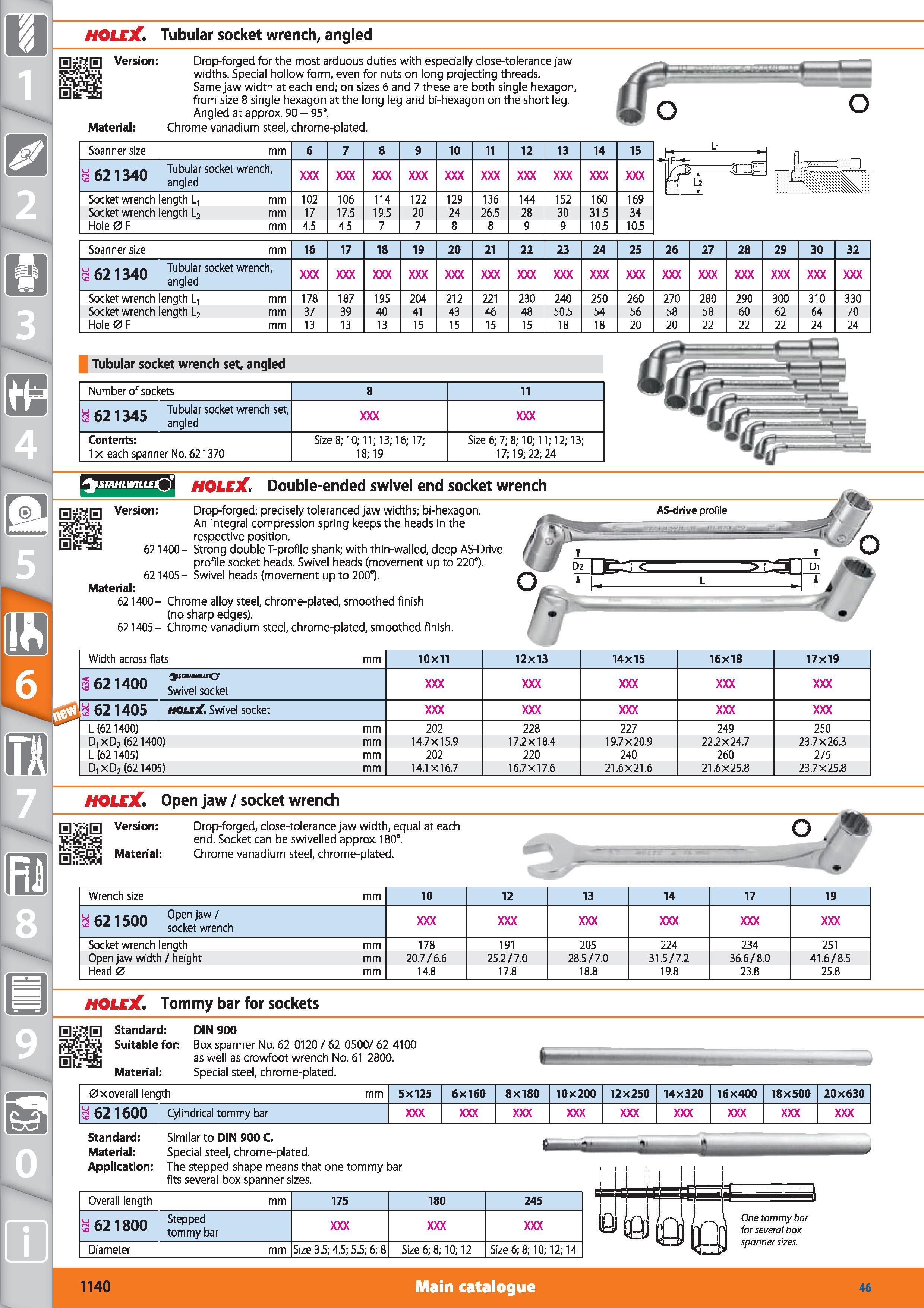 1140 HOLEX Tubular socket wrench, angled 0 Version Material Drop-forged for the most arduous duties with especially dose-tolerance jaw widths Special Каталог HOFFMANN GROUP 2015 Инструмент режущий слесарный измерительный абразивный Оборудование Комплексные поставки для промышленных предприятий Стр. 1140 ENG