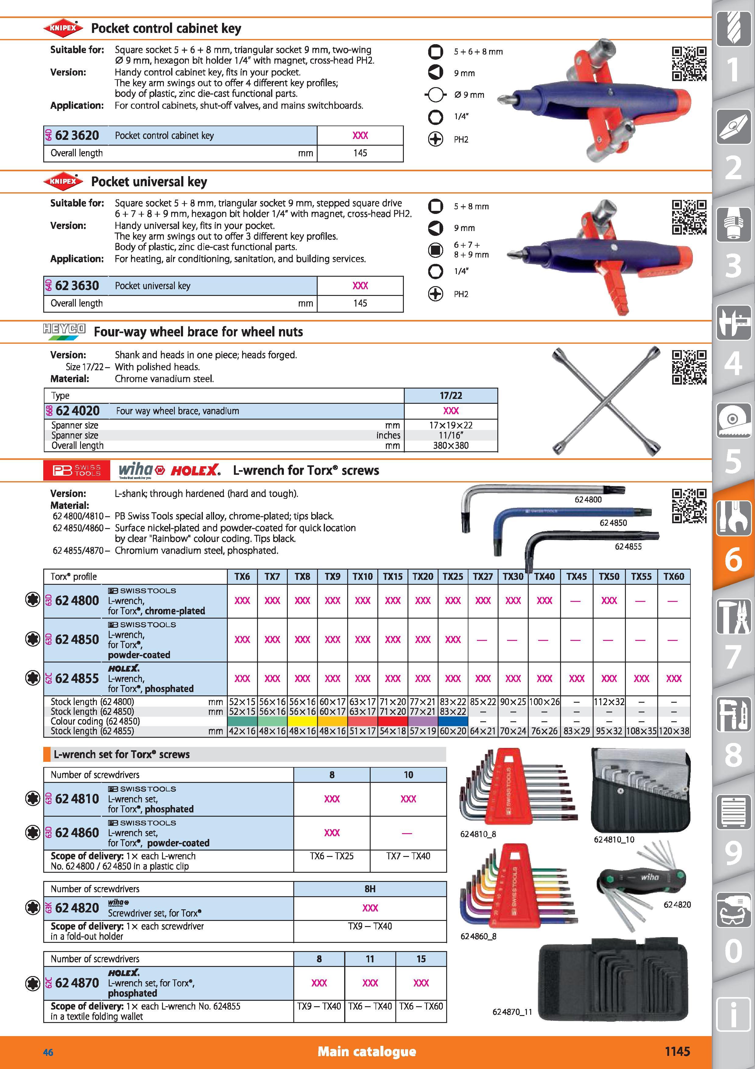 1145 Pocket control cabinet key Suitable for Square socket 5 + 6 + 8 mm, triangular socket 9 mm, two-wing 0 9 mm, hexagon bit holder 1/4 with magnet, Каталог HOFFMANN GROUP 2015 Инструмент режущий слесарный измерительный абразивный Оборудование Комплексные поставки для промышленных предприятий Стр. 1145 ENG