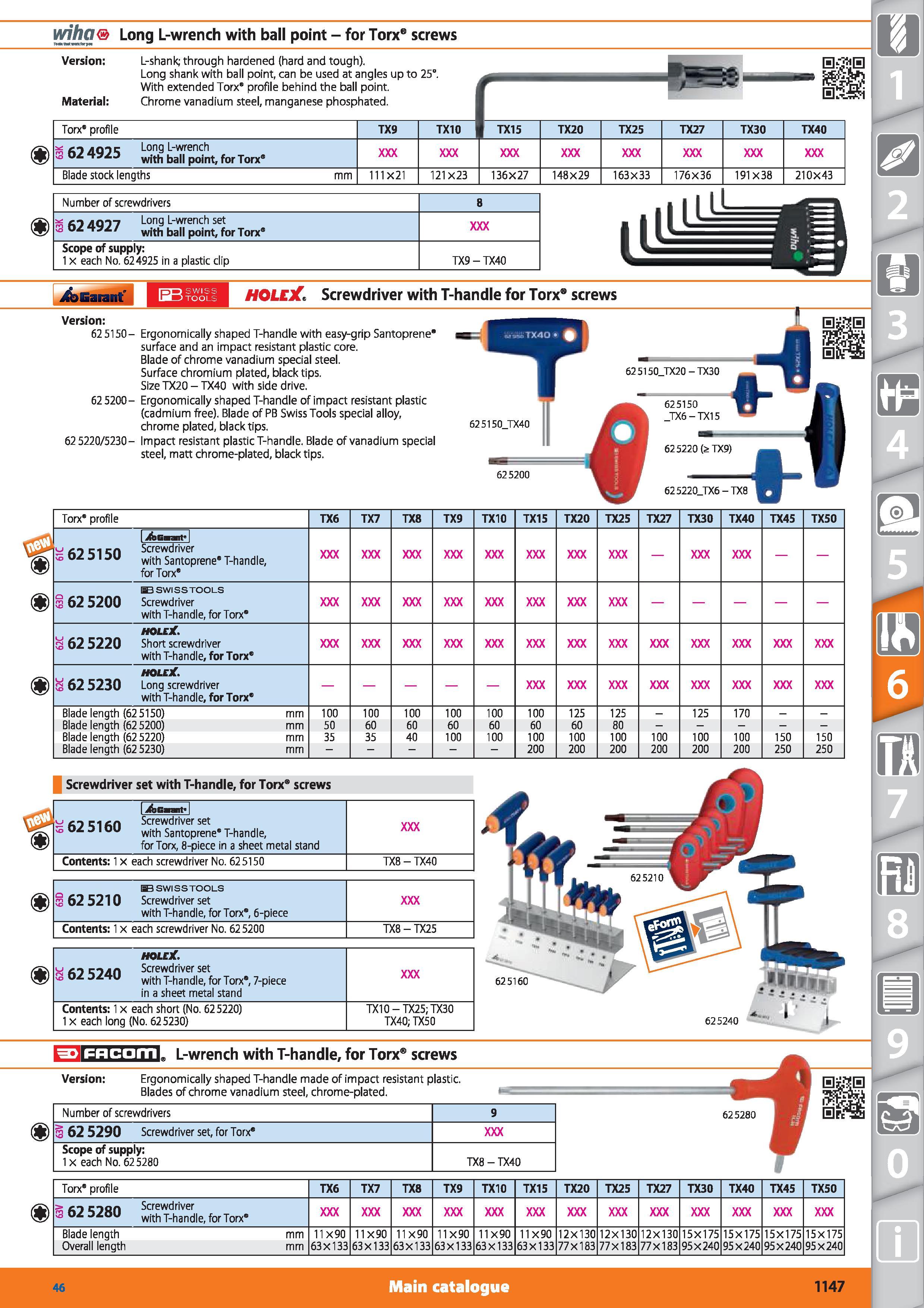 1147 wiha Long L-wrench with ball point - for Torxe screws IWMMiliria 1 Version L-shank; through hardened (hard and tough) Long shank with ball point, Каталог HOFFMANN GROUP 2015 Инструмент режущий слесарный измерительный абразивный Оборудование Комплексные поставки для промышленных предприятий Стр. 1147 ENG