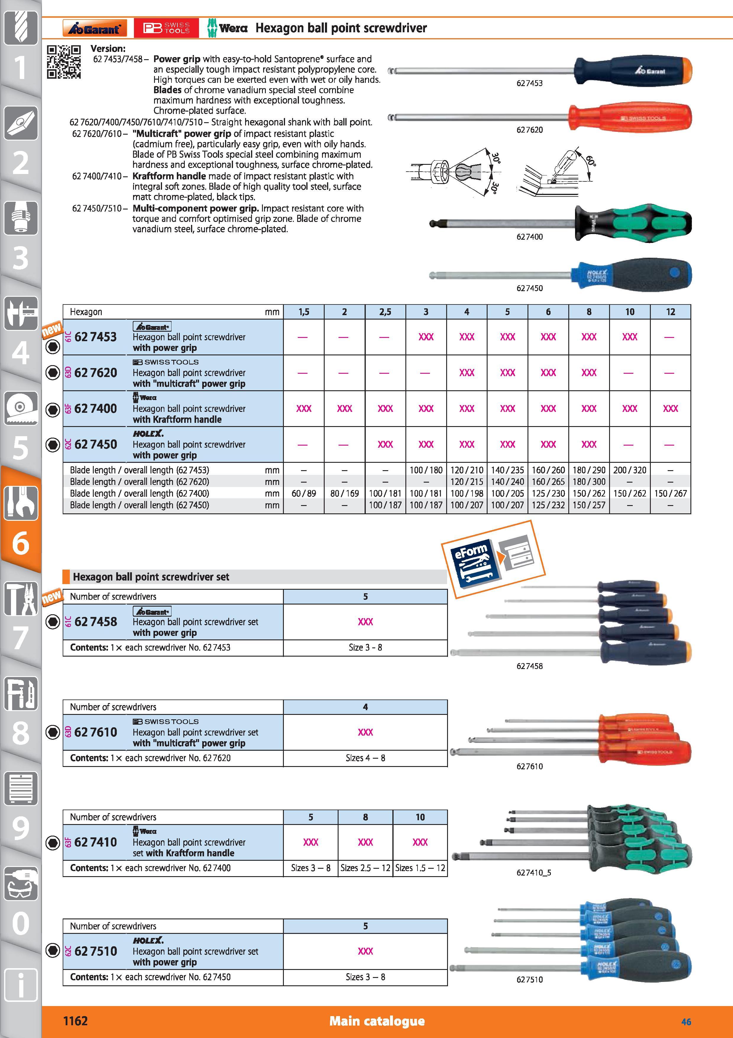 1162 iCbBarant' Wera Hexagon ball point screwdriver 0 Version 62 7453/7458- Power grip with easy-to-hold Santoprene” surface and an especially tough i Каталог HOFFMANN GROUP 2015 Инструмент режущий слесарный измерительный абразивный Оборудование Комплексные поставки для промышленных предприятий Стр. 1162 ENG