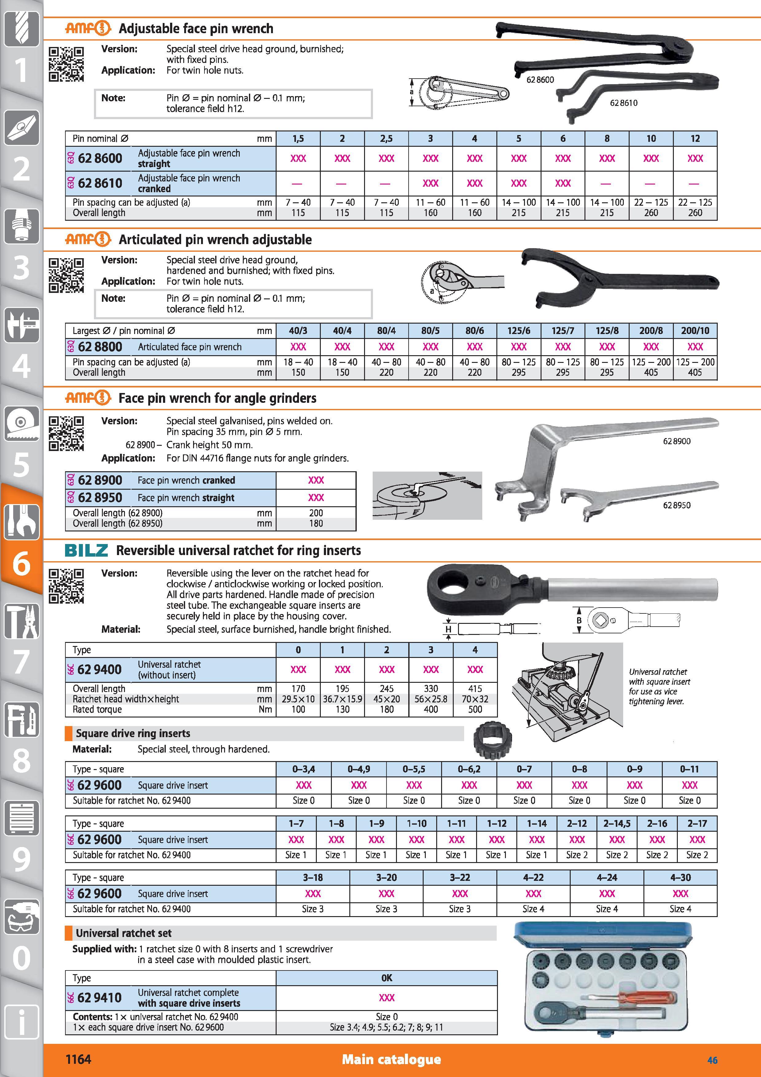 1164 1 AmP(D Adjustable face pin wrench Version Special steel drive head ground, burnished; with fixed pins Application For twin hole nuts Note Pin 0 Каталог HOFFMANN GROUP 2015 Инструмент режущий слесарный измерительный абразивный Оборудование Комплексные поставки для промышленных предприятий Стр. 1164 ENG
