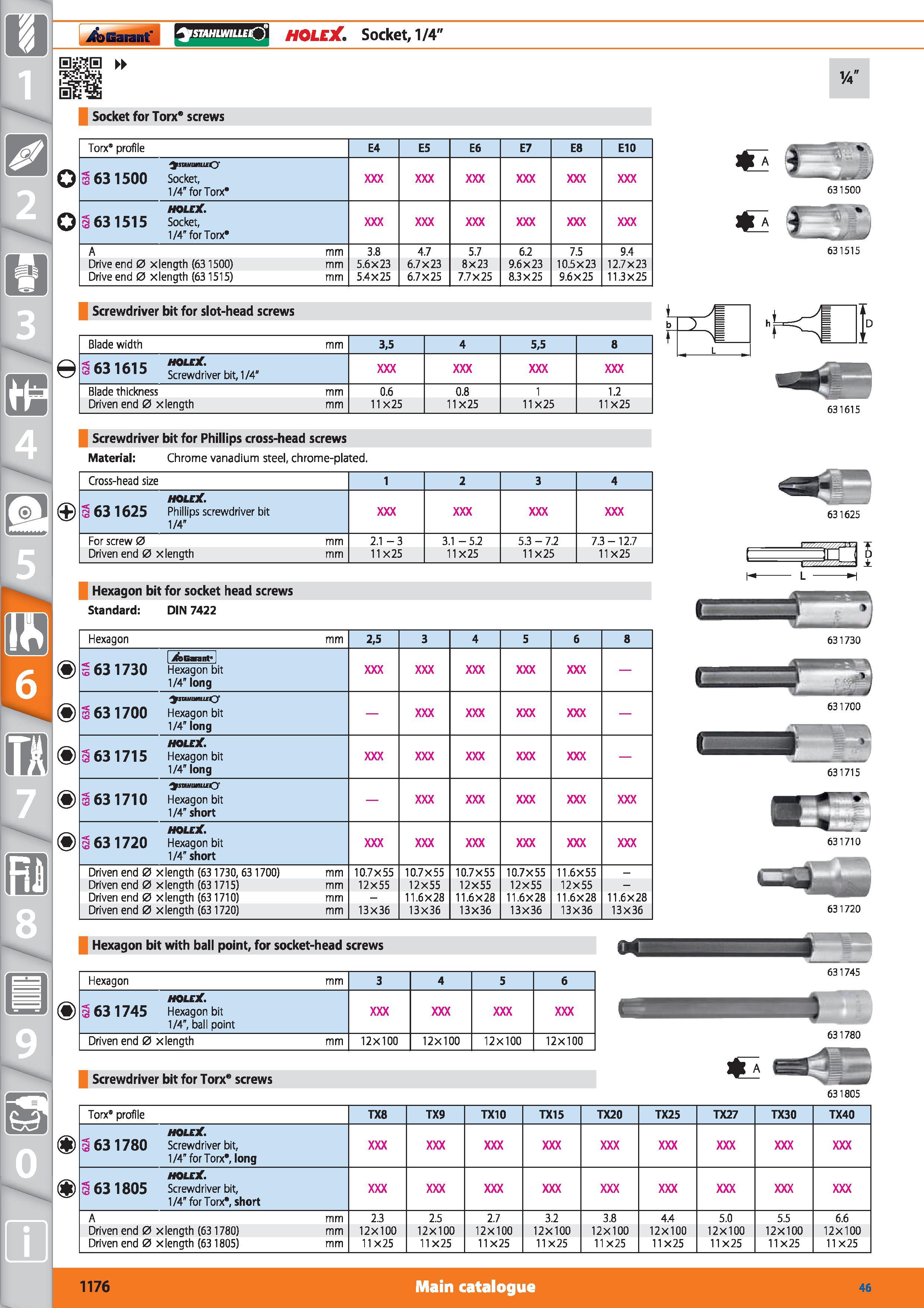 1176 smfiwiucO’ HOLEX Socket, i/4 8 0 m Hjj&H HE Socket for Torx screws Torx” profile E4 E5 E6 E7 E8 E10 m'MmP 631500 smnmuity 3 63 1500 Socket, 1/4” Каталог HOFFMANN GROUP 2015 Инструмент режущий слесарный измерительный абразивный Оборудование Комплексные поставки для промышленных предприятий Стр. 1176 ENG