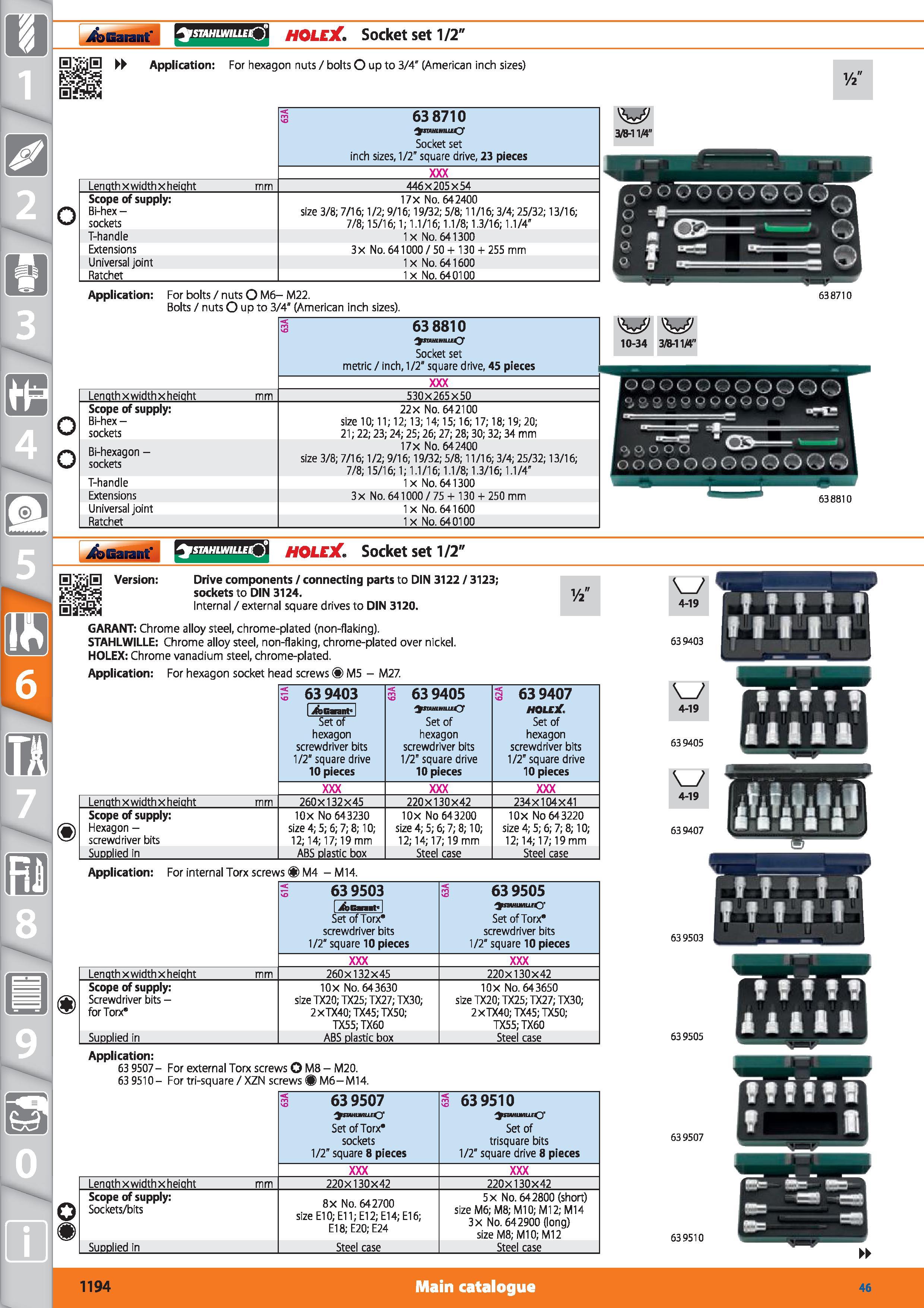 1194 Garant istahlwilleQ HOLEX Socket set 1/2 SjyiS Application For hexagon nuts / bolts O up to 3/4 (American inch sizes) 3 63 8710 STAHlWILl (y Sock Каталог HOFFMANN GROUP 2015 Инструмент режущий слесарный измерительный абразивный Оборудование Комплексные поставки для промышленных предприятий Стр. 1194 ENG