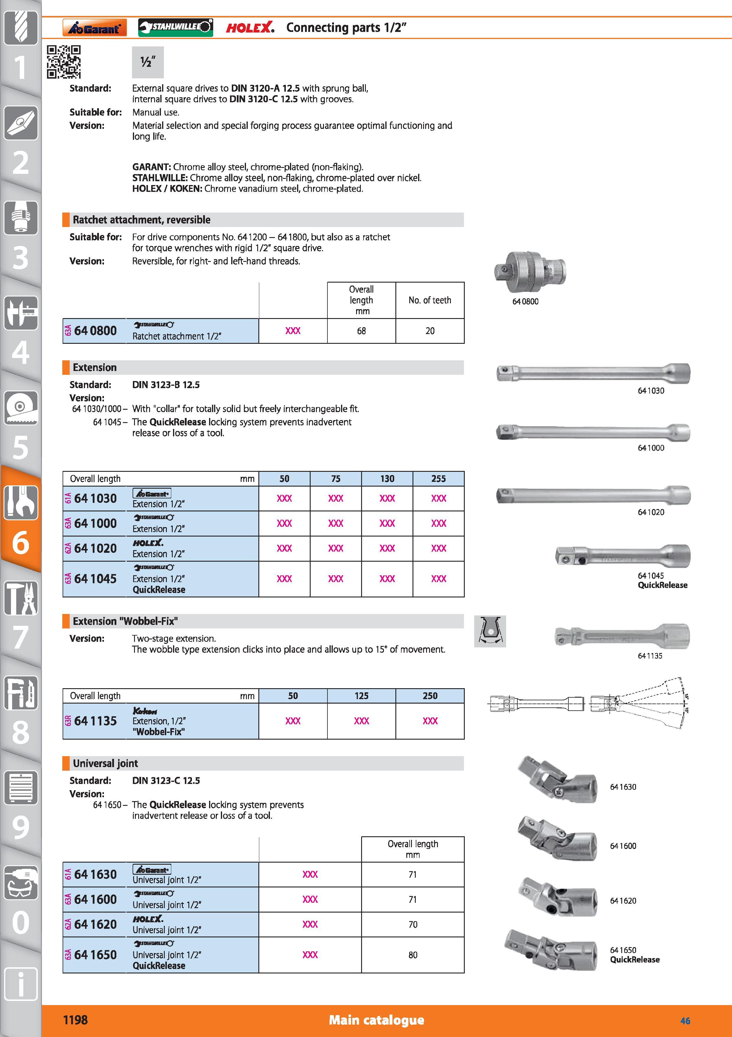 1198 1 ifelSaiaitt‘ istahlwilleQ HOLEX Connecting parts 1/2 Standard External square drives to DIN 3120-A 12 5 with sprung ball, internal square drive Каталог HOFFMANN GROUP 2015 Инструмент режущий слесарный измерительный абразивный Оборудование Комплексные поставки для промышленных предприятий Стр. 1198 ENG