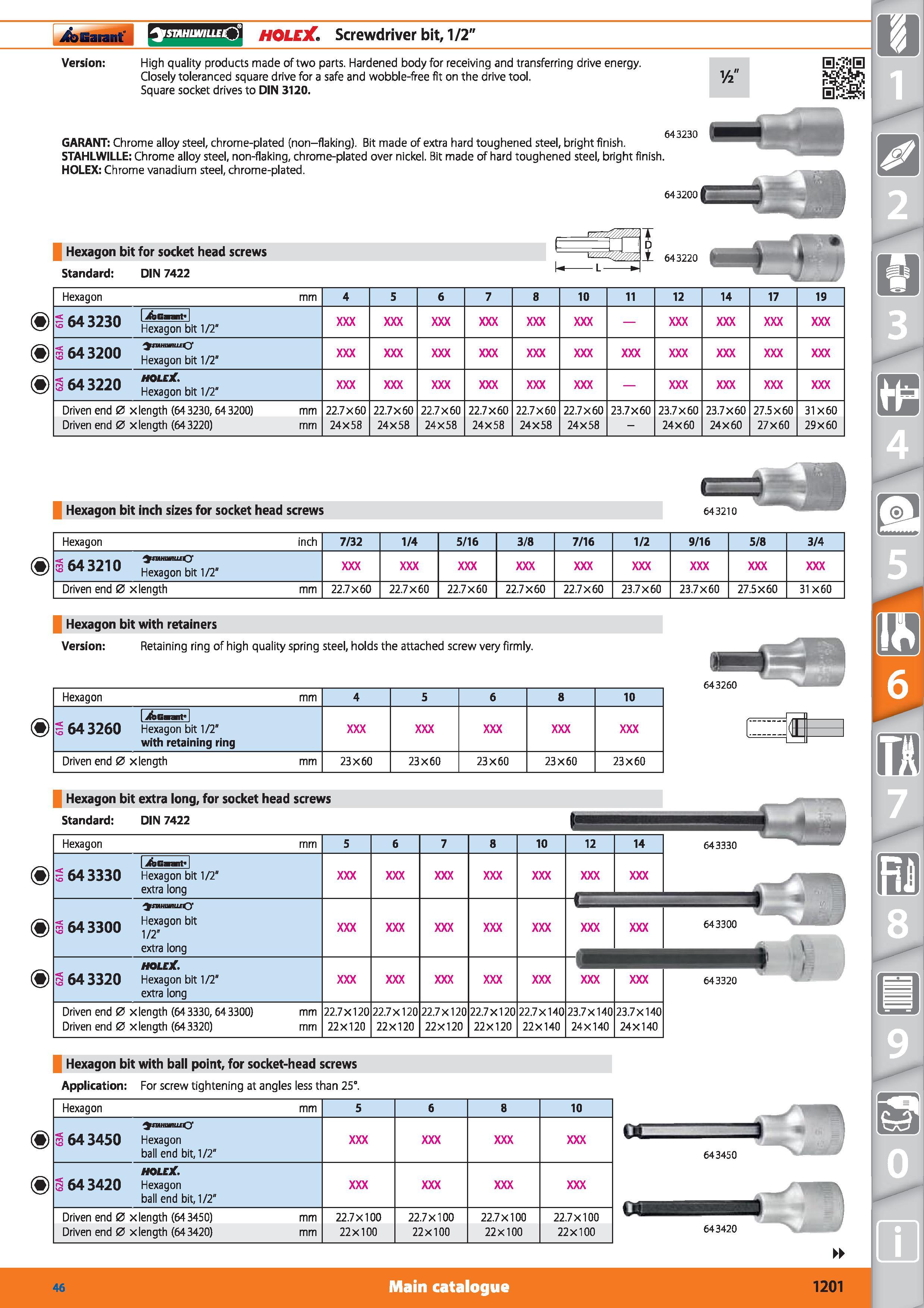 1201 Garant rsnMiiHrucO HOLEX Screwdriver bit, 1/2 Version High quality products made of two parts Hardened body for receiving and transferring drive Каталог HOFFMANN GROUP 2015 Инструмент режущий слесарный измерительный абразивный Оборудование Комплексные поставки для промышленных предприятий Стр. 1201 ENG