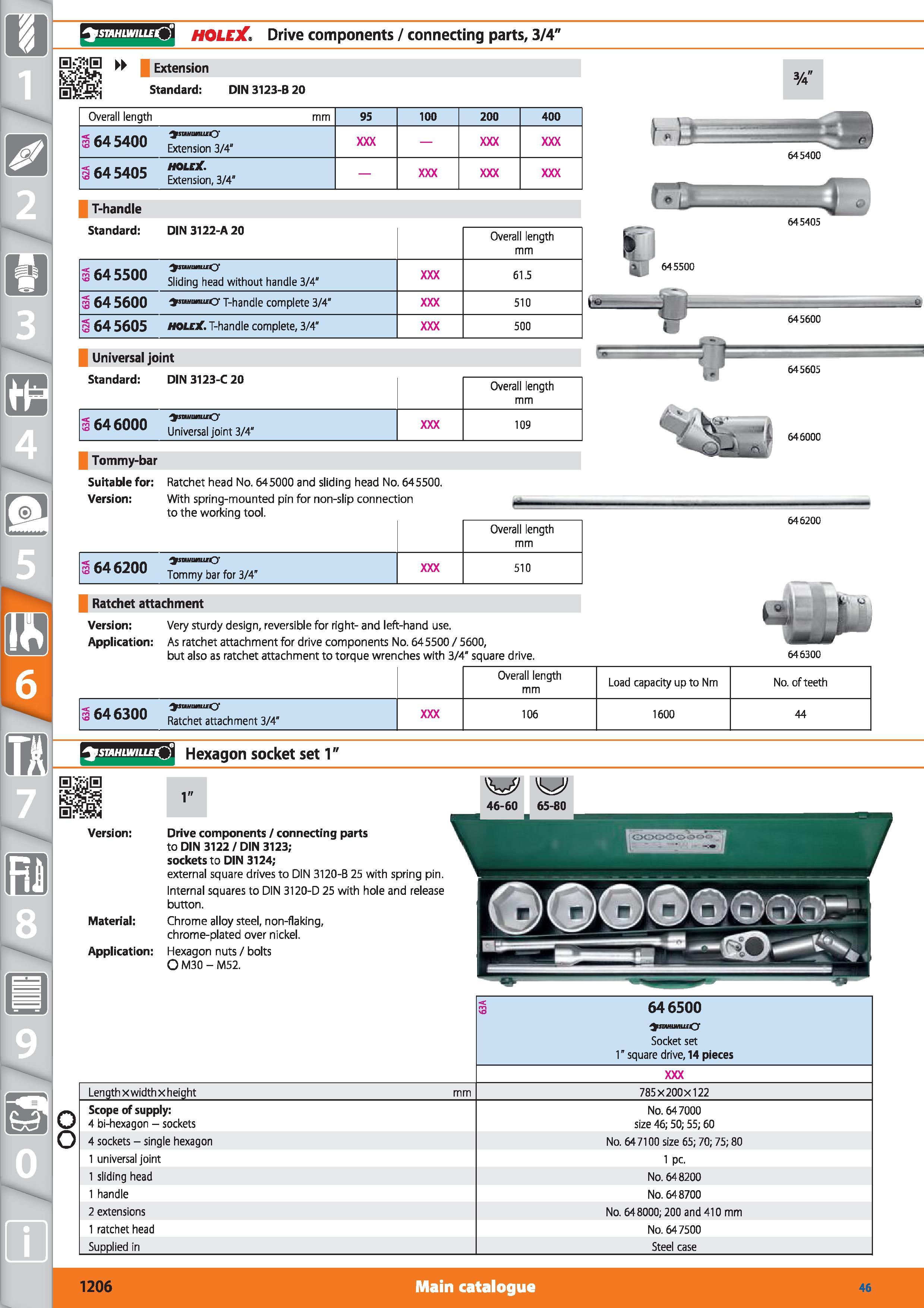 1206 UDUfUPfUfO HOLEX Drive components / connecting parts, 3/4 Extension 0 Standard DIN 3123-B 20 T-handle Universal joint Standard DIN 3123-C 20 j 64 Каталог HOFFMANN GROUP 2015 Инструмент режущий слесарный измерительный абразивный Оборудование Комплексные поставки для промышленных предприятий Стр. 1206 ENG
