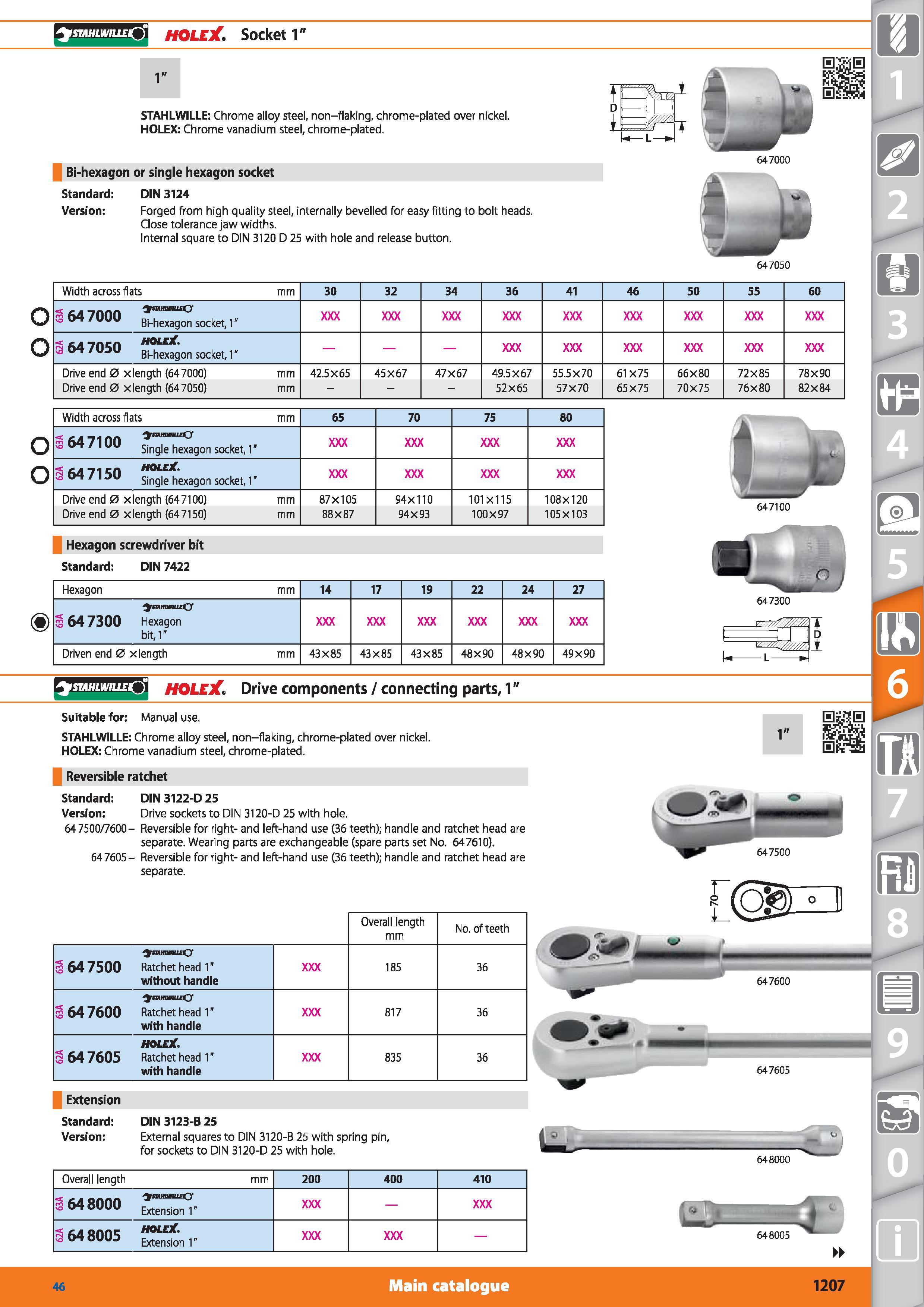 1207 stahlwiu eQ HOLEX Socket 1 1 STAHLWILLE Chrome alloy steel, non-flaking, chrome-plated over nickel HOLEX Chrome vanadium steel, chrome-plated Bi- Каталог HOFFMANN GROUP 2015 Инструмент режущий слесарный измерительный абразивный Оборудование Комплексные поставки для промышленных предприятий Стр. 1207 ENG
