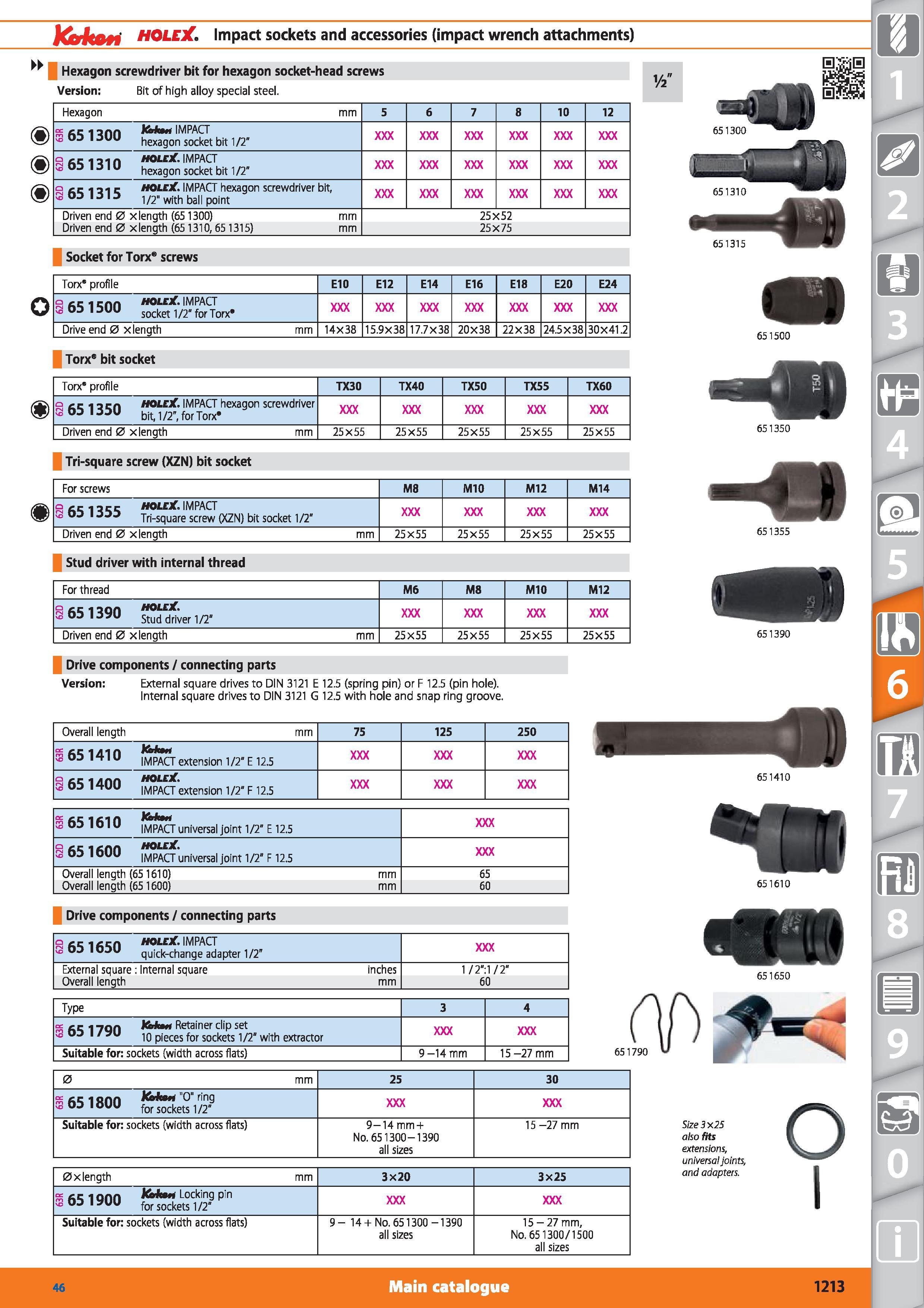 1213 Kiorkati HOLEX Impact sockets and accessories (impact wrench attachments) Hexagon screwdriver bit for hexagon socket-head screws Version Bit of h Каталог HOFFMANN GROUP 2015 Инструмент режущий слесарный измерительный абразивный Оборудование Комплексные поставки для промышленных предприятий Стр. 1213 ENG
