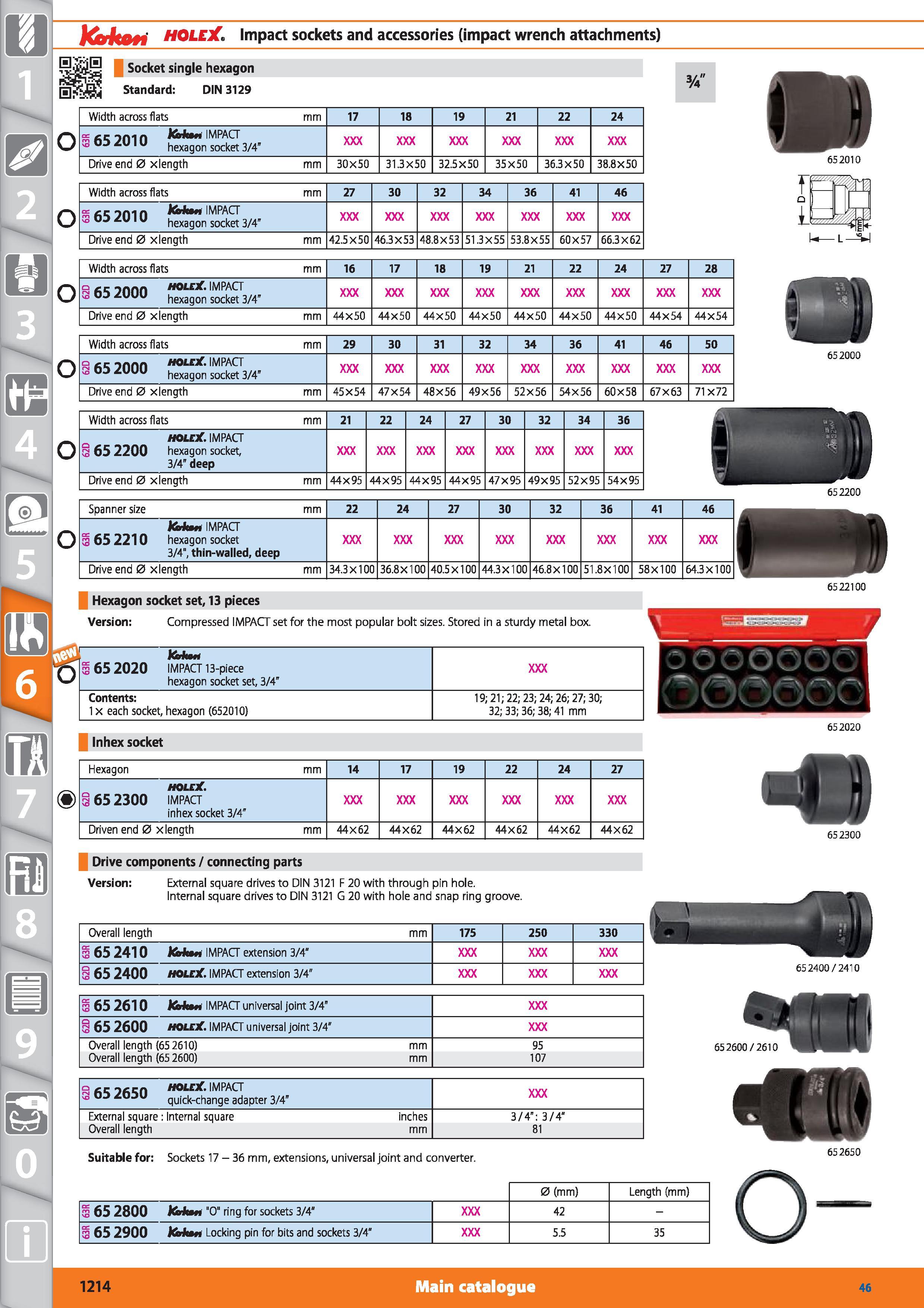 1214 KorkOH HOLEX Impact sockets and accessories (impact wrench attachments) 8 0 m m , Socket single hexagon Standard DIN 3129 Width across flats mm 1 Каталог HOFFMANN GROUP 2015 Инструмент режущий слесарный измерительный абразивный Оборудование Комплексные поставки для промышленных предприятий Стр. 1214 ENG