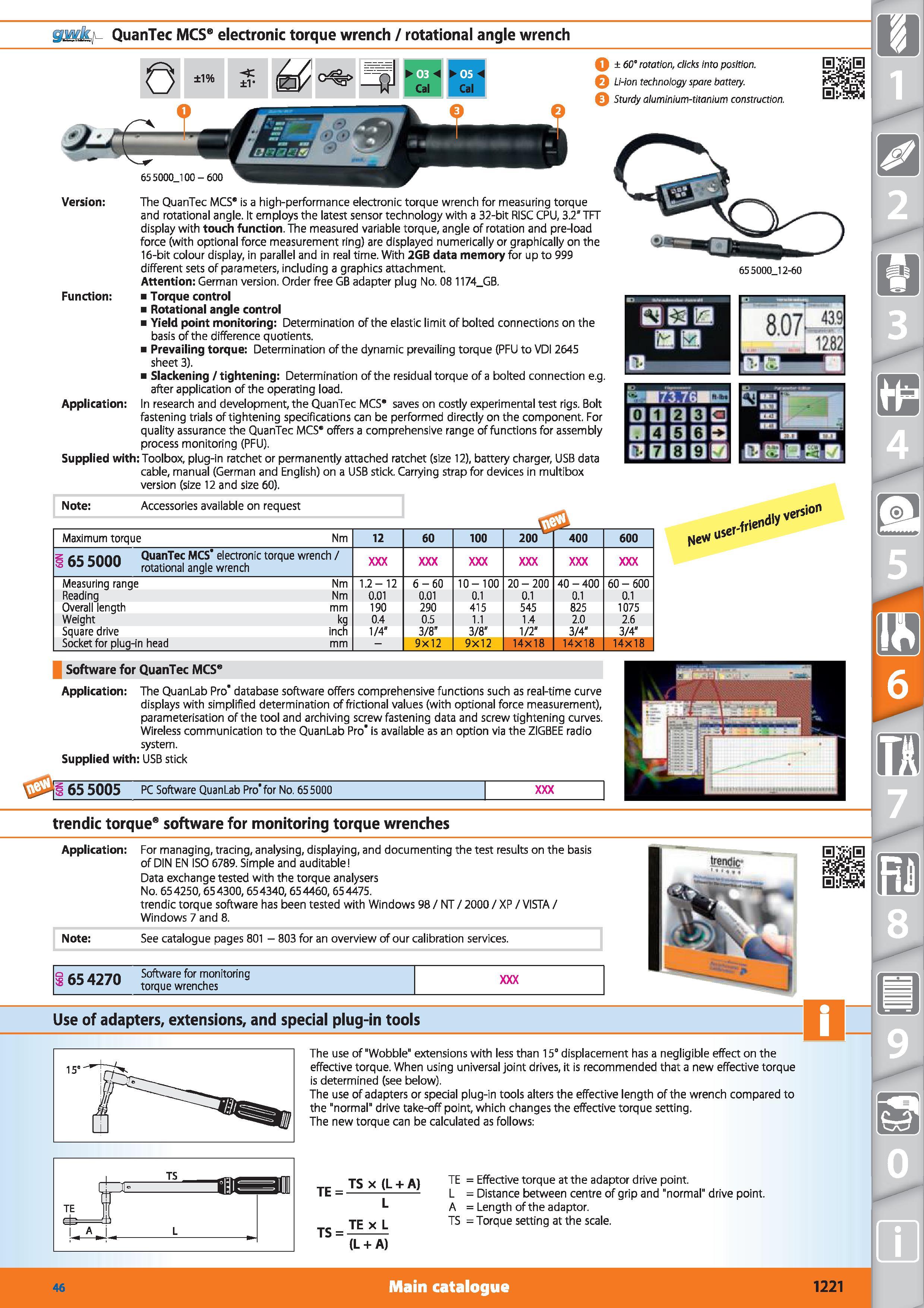 1221 gwK QuanTec MCS electronic torque wrench / rotational angle wrench 0 ±1% g 05 ±v ff Cal O ± 60° rotation, clicks into position Li-ion technology Каталог HOFFMANN GROUP 2015 Инструмент режущий слесарный измерительный абразивный Оборудование Комплексные поставки для промышленных предприятий Стр. 1221 ENG