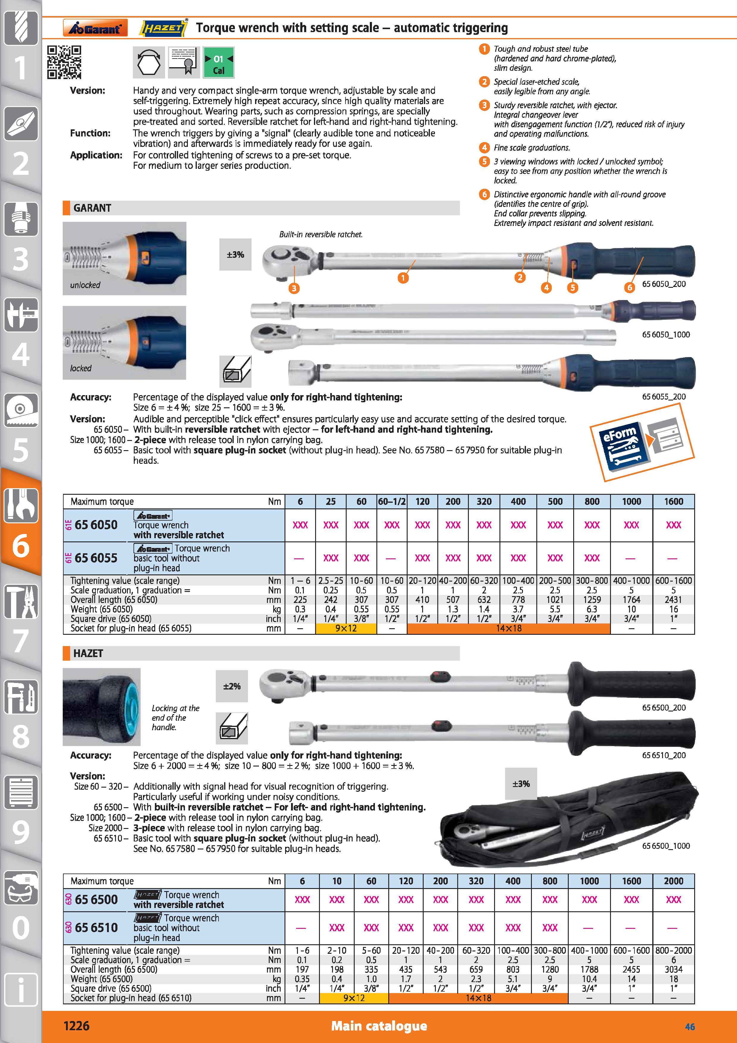 1226 Torque wrench with setting scale - automatic triggering to Version Function Application GARANT Handy and very compact single-arm torque wrench, a Каталог HOFFMANN GROUP 2015 Инструмент режущий слесарный измерительный абразивный Оборудование Комплексные поставки для промышленных предприятий Стр. 1226 ENG