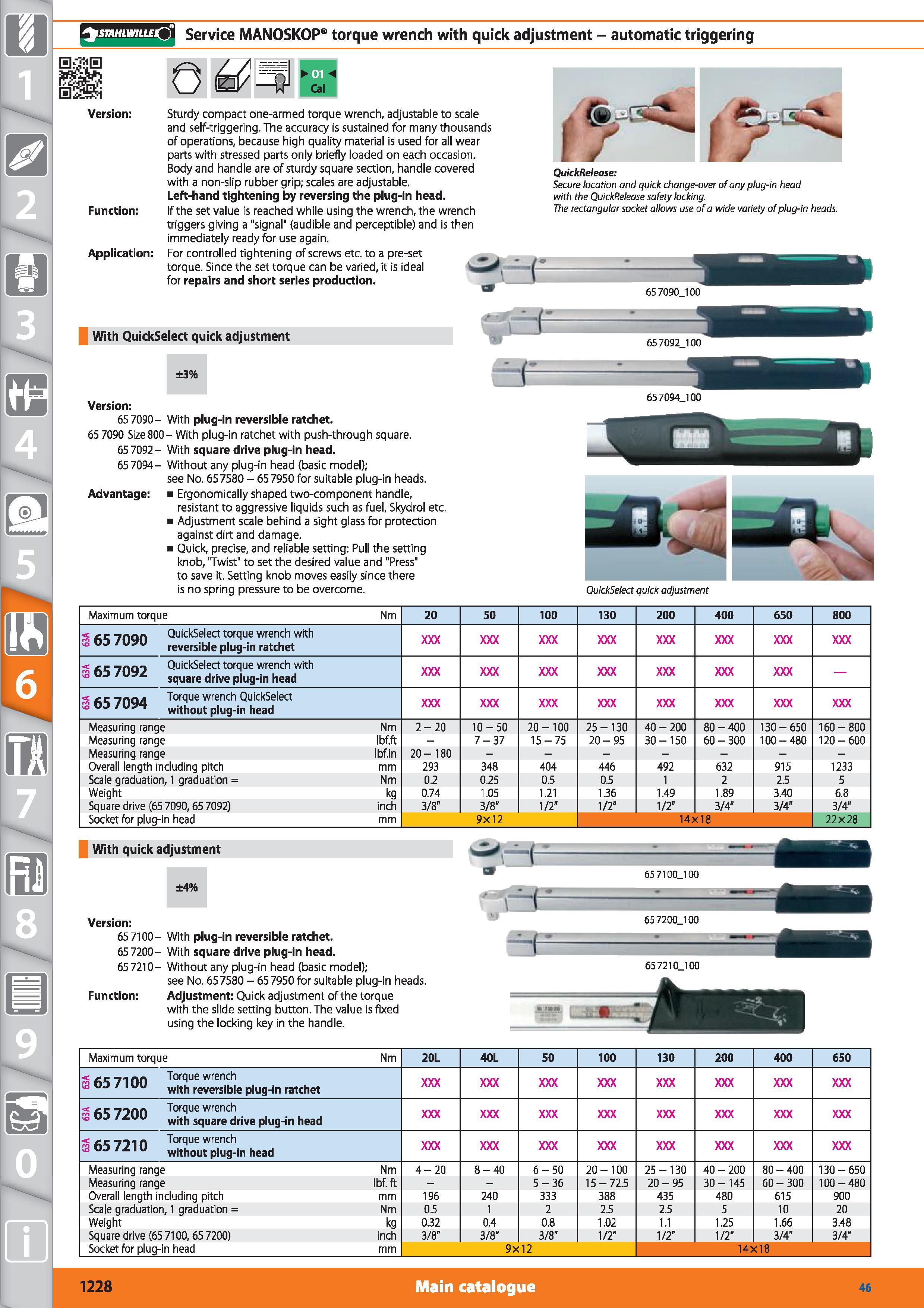1228 STAHLWILLE Service MANOSKOP torque wrench with quick adjustment - automatic triggering Version Function Application Sturdy compact one-armed torq Каталог HOFFMANN GROUP 2015 Инструмент режущий слесарный измерительный абразивный Оборудование Комплексные поставки для промышленных предприятий Стр. 1228 ENG