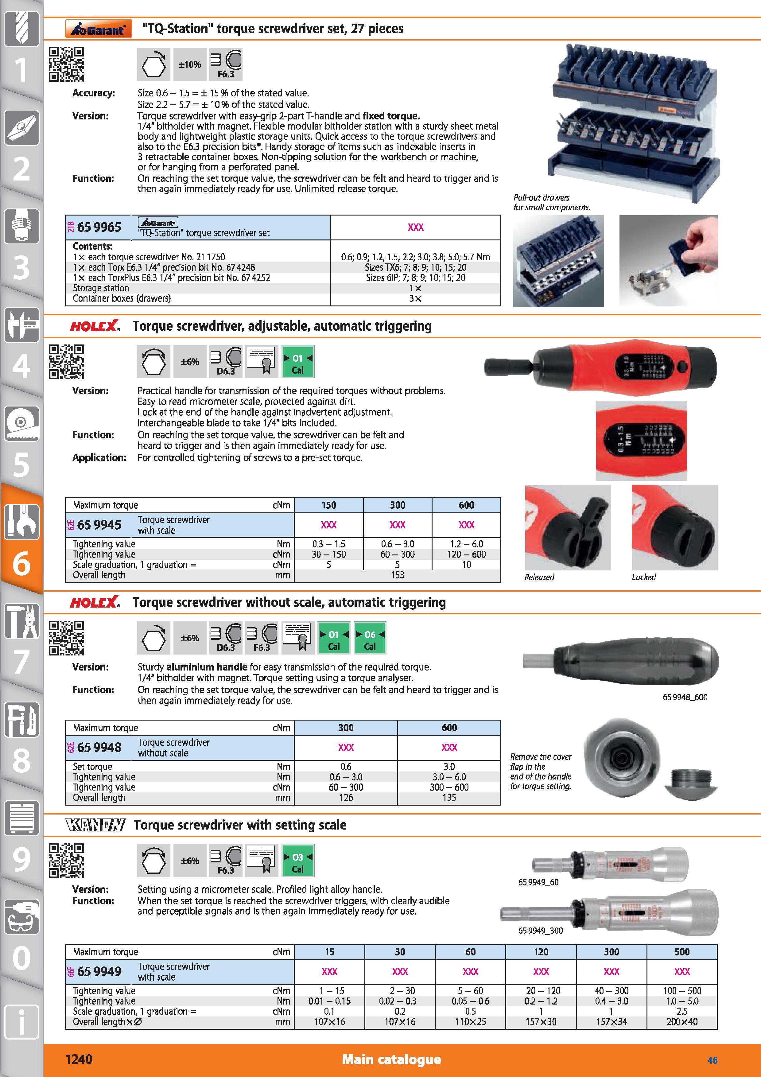 1240 TQ-Station torque screwdriver set, 27 pieces ±10% F6 3 Accuracy Version Function Size 0 6 - 1 5 ± 15 96 of the stated value Size 2 2 - 5 7 ± 10% Каталог HOFFMANN GROUP 2015 Инструмент режущий слесарный измерительный абразивный Оборудование Комплексные поставки для промышленных предприятий Стр. 1240 ENG