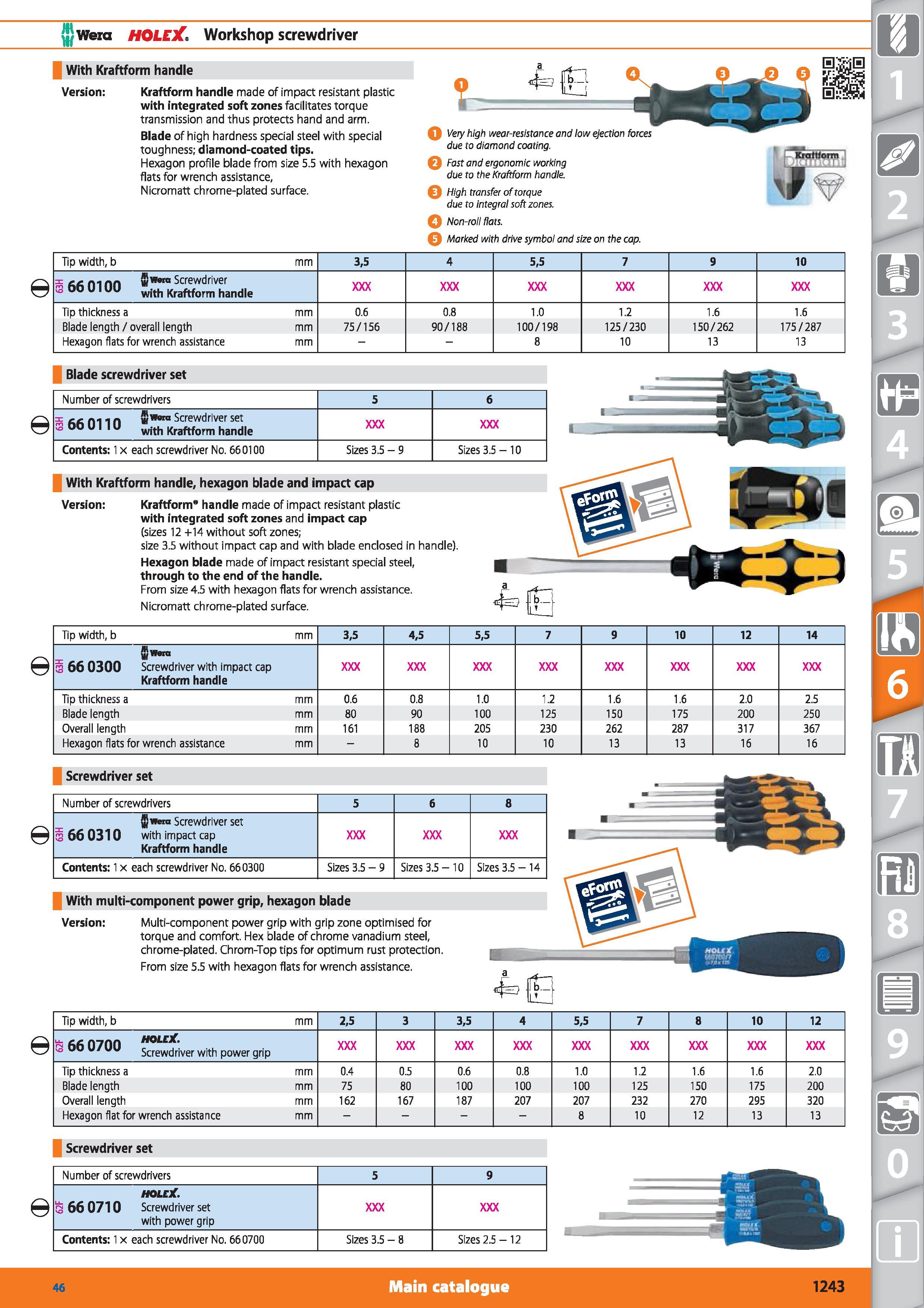1243 Wexa HOLEX Workshop screwdriver With Kraftform handle Version Kraftform handle made of impact resistant plastic with integrated soft zones facili Каталог HOFFMANN GROUP 2015 Инструмент режущий слесарный измерительный абразивный Оборудование Комплексные поставки для промышленных предприятий Стр. 1243 ENG