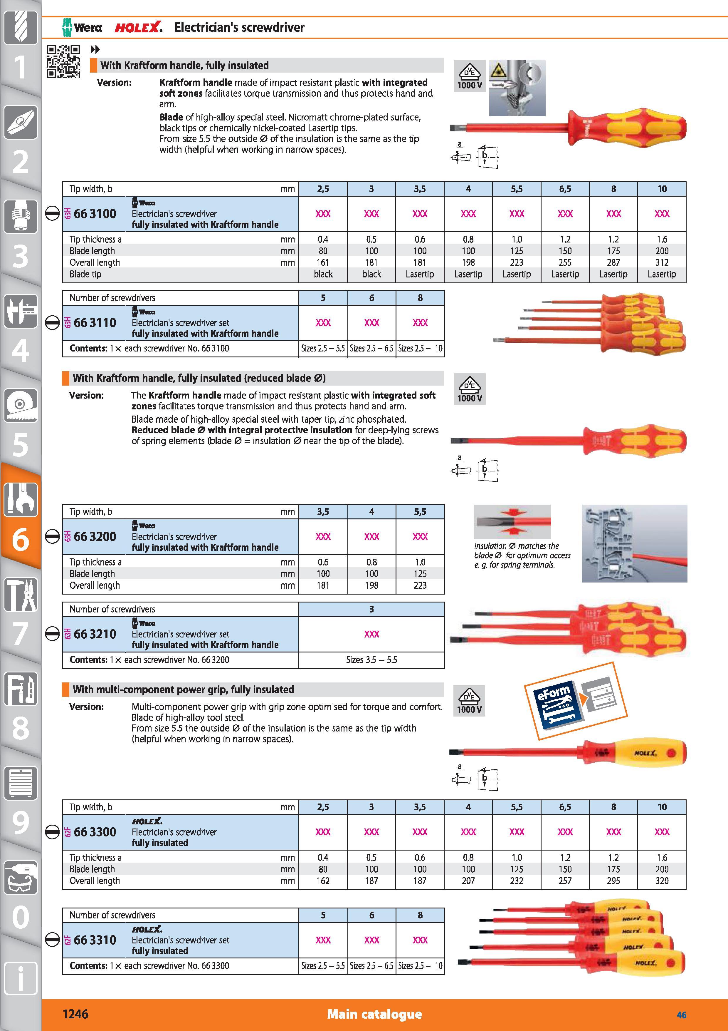 1246 1 m w Wera HOLEX Electrician's screwdriver E EtflS With Kraftform handle, fully insulated Version Kraftform handle made of impact resistant plast Каталог HOFFMANN GROUP 2015 Инструмент режущий слесарный измерительный абразивный Оборудование Комплексные поставки для промышленных предприятий Стр. 1246 ENG