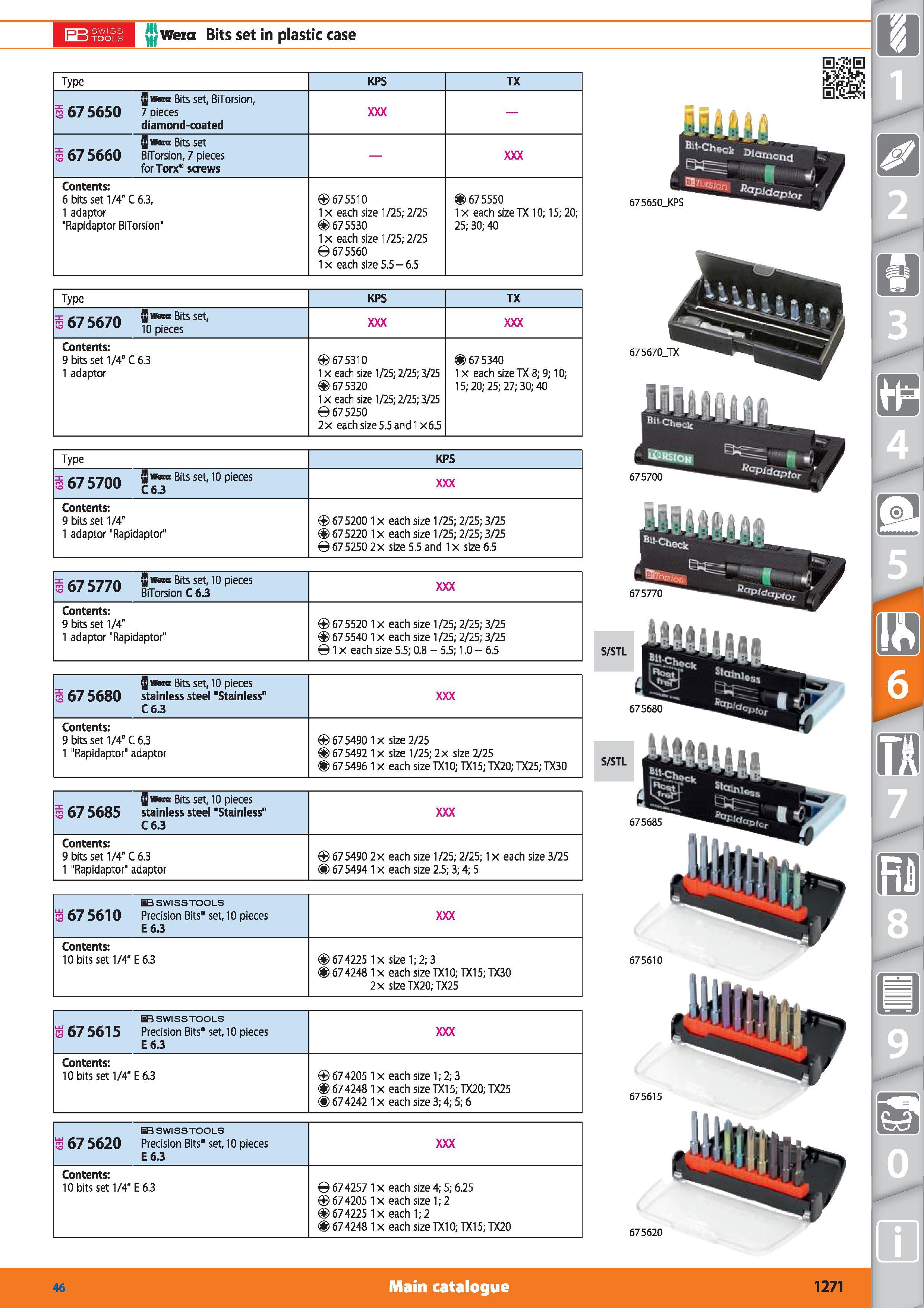 1271 150 SWI‘ IftJTOO Wera Bits set in plastic case Type KPS TX 675650 jjjwna Bits set, BiTorsion, 7 pieces diamond-coated 1675660 jjjwwa Bits set BiT Каталог HOFFMANN GROUP 2015 Инструмент режущий слесарный измерительный абразивный Оборудование Комплексные поставки для промышленных предприятий Стр. 1271 ENG