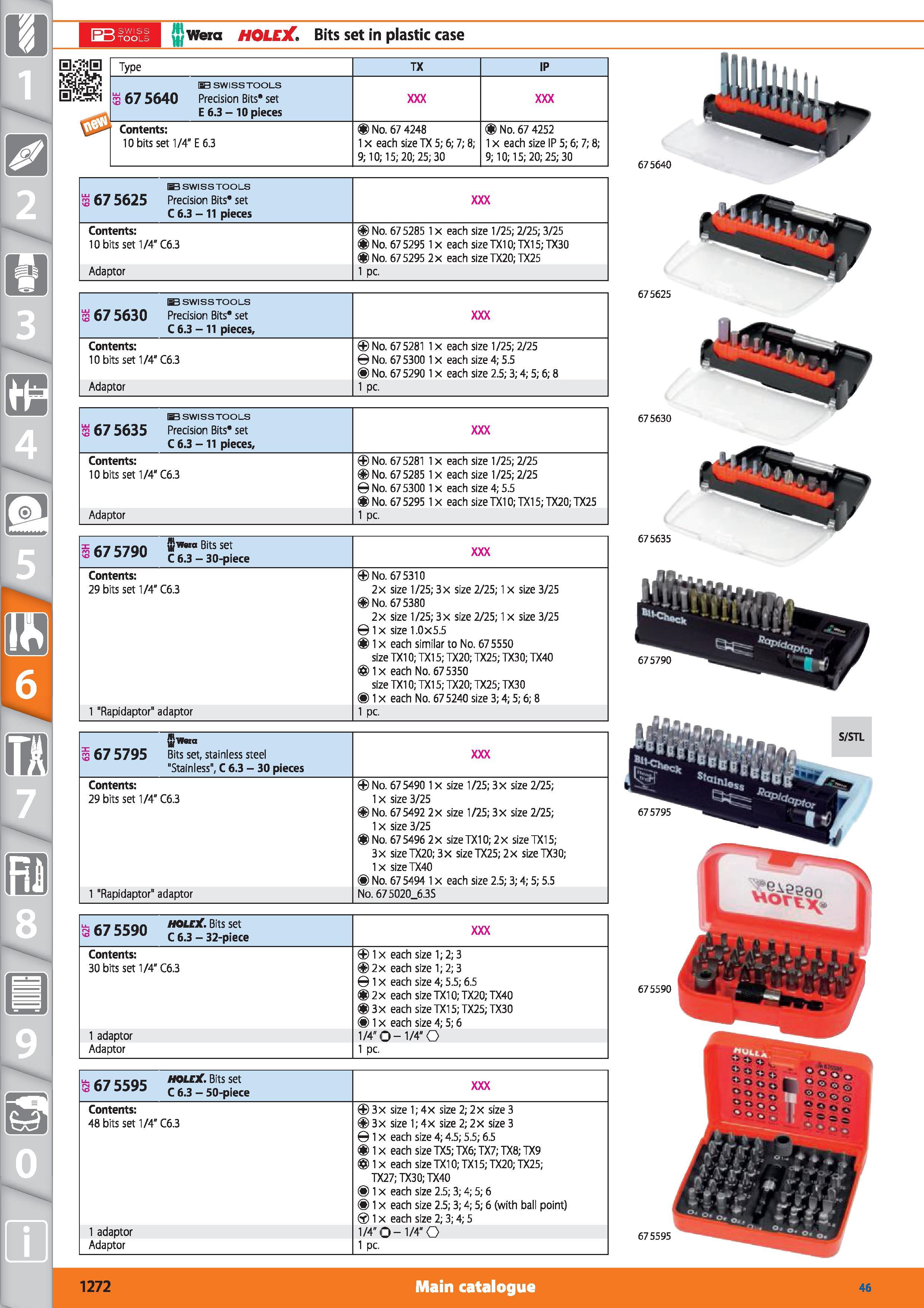 1272 I-JJ SWISS \m) TOOLS Jjwera HOLEX Bits set in plastic case Type TX IP SBSWISSTOOLS 3 67 5640 Precision Bits set E 6 3 - 10 pieces Contents No 67 Каталог HOFFMANN GROUP 2015 Инструмент режущий слесарный измерительный абразивный Оборудование Комплексные поставки для промышленных предприятий Стр. 1272 ENG