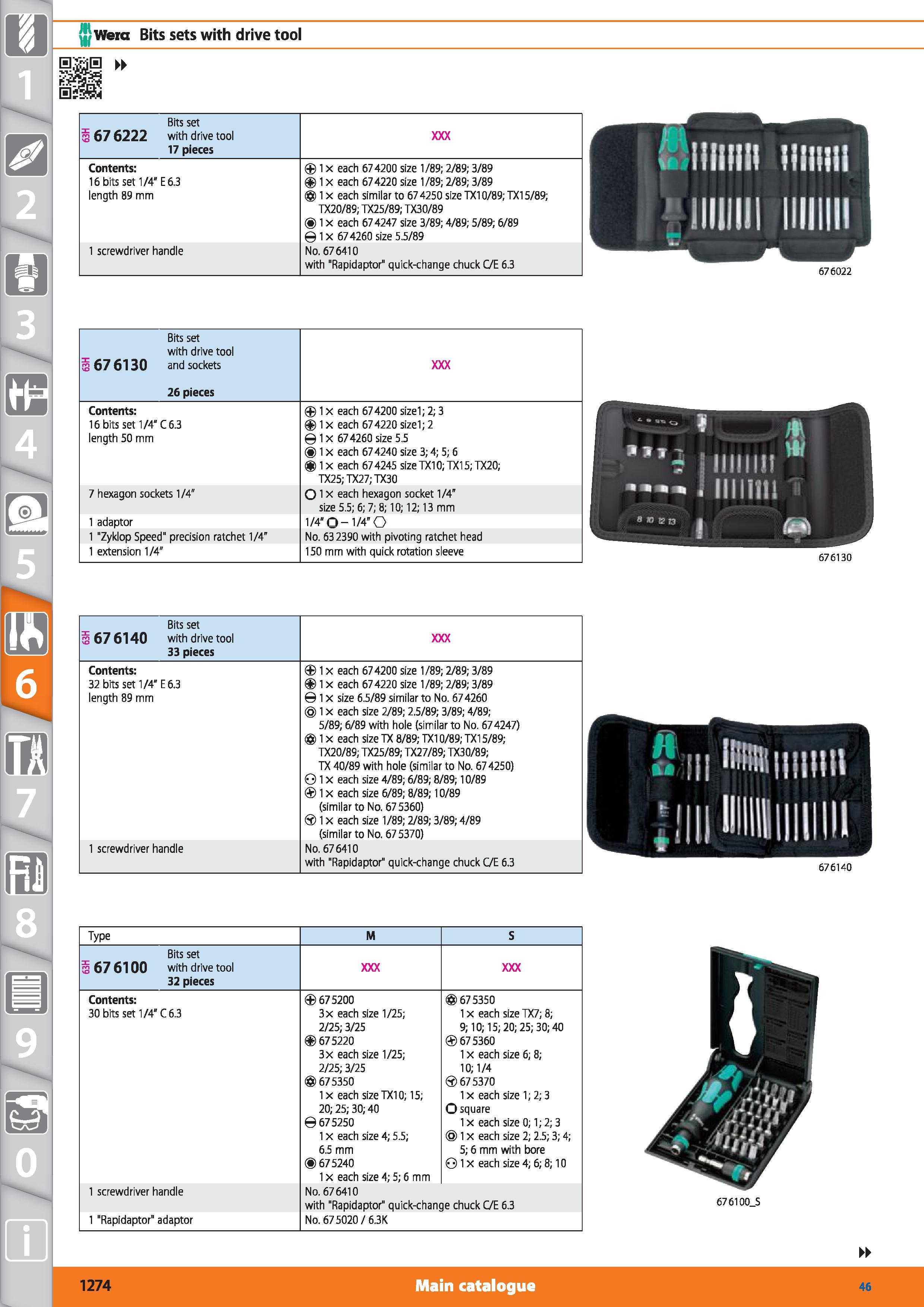 1274 1 m w Wera Bits sets with drive tool 0 Bits set 3 67 6222 with drive tool 17 pieces Contents 16 bits set 1/4 E 6 3 length 89 mm 1 x each 674200 s Каталог HOFFMANN GROUP 2015 Инструмент режущий слесарный измерительный абразивный Оборудование Комплексные поставки для промышленных предприятий Стр. 1274 ENG