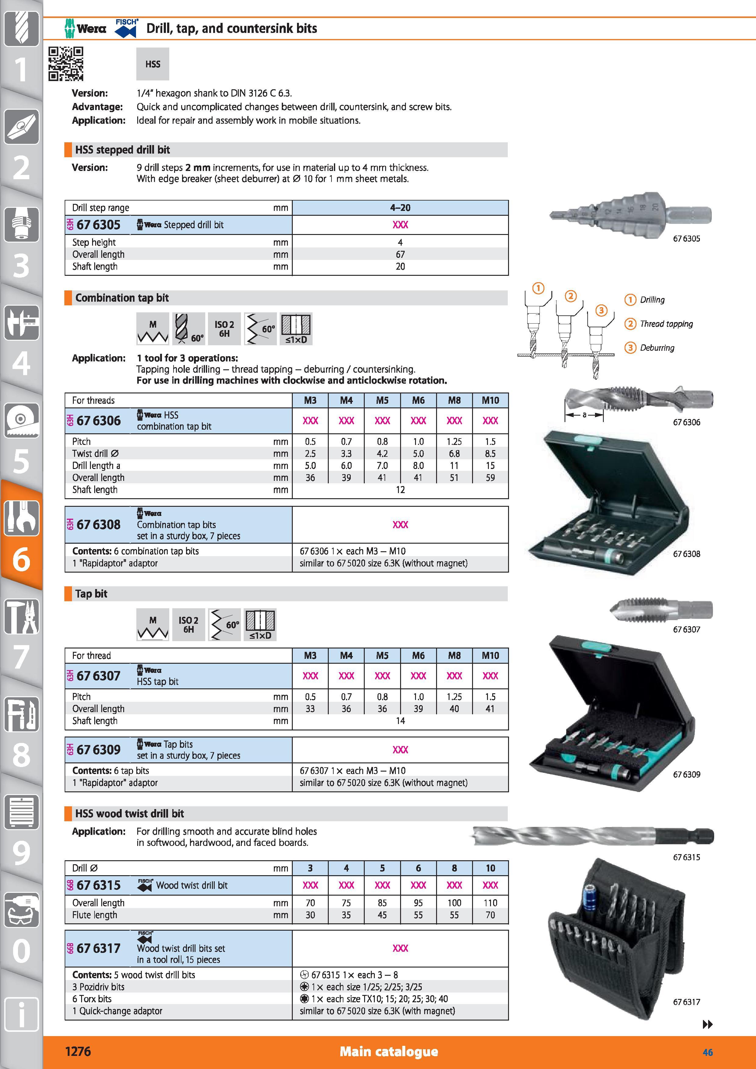 1276 mi FISCH Wera Drill, tap, and countersink bits 0 HSS Version 1/4” hexagon shank to DIN 3126 C 6 3 Advantage Quick and uncomplicated changes betwe Каталог HOFFMANN GROUP 2015 Инструмент режущий слесарный измерительный абразивный Оборудование Комплексные поставки для промышленных предприятий Стр. 1276 ENG