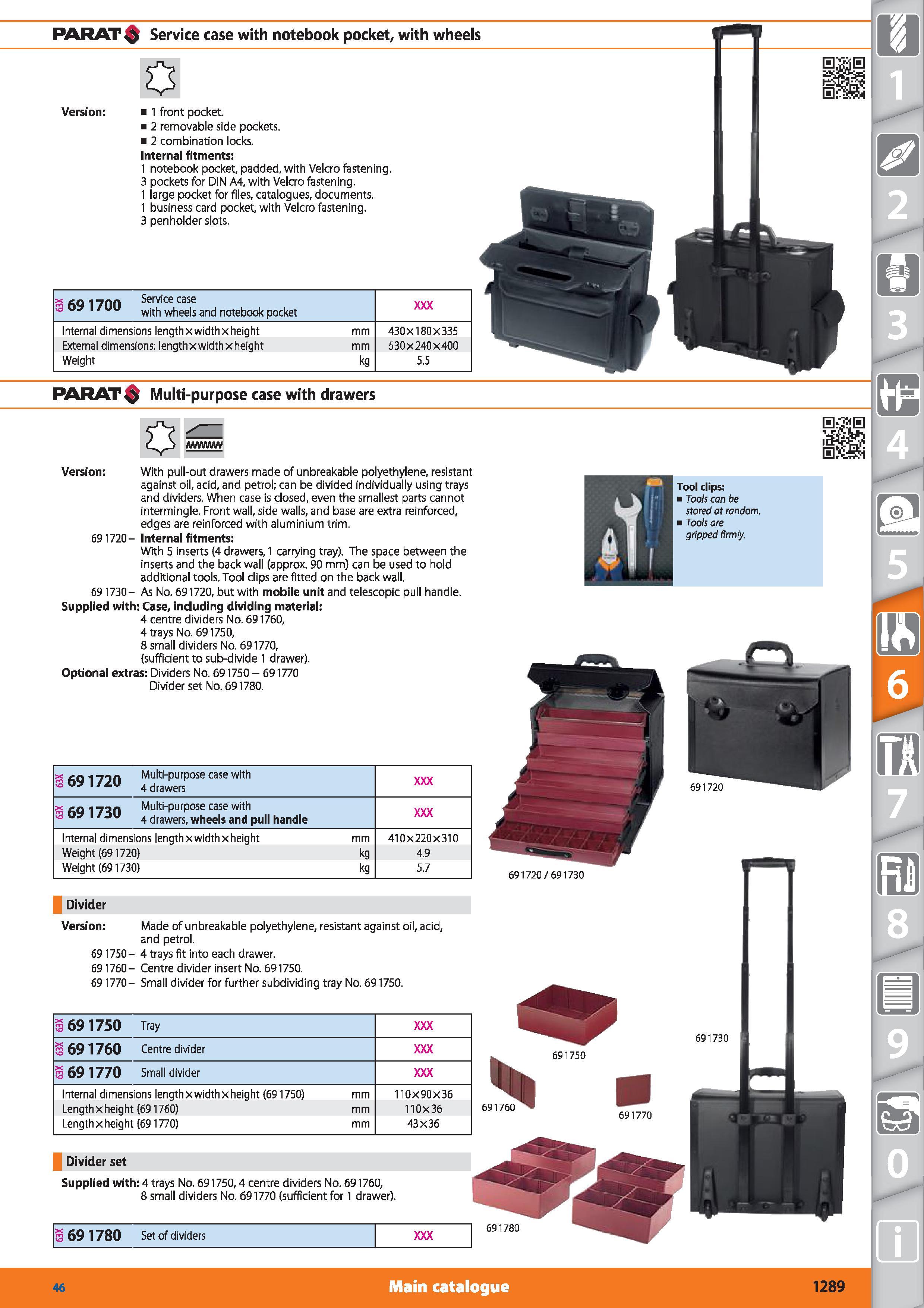 1289 PARAT Service case with notebook pocket, with wheels Version 1 front pocket 2 removable side pockets 2 combination locks Internal fitments 1 note Каталог HOFFMANN GROUP 2015 Инструмент режущий слесарный измерительный абразивный Оборудование Комплексные поставки для промышленных предприятий Стр. 1289 ENG