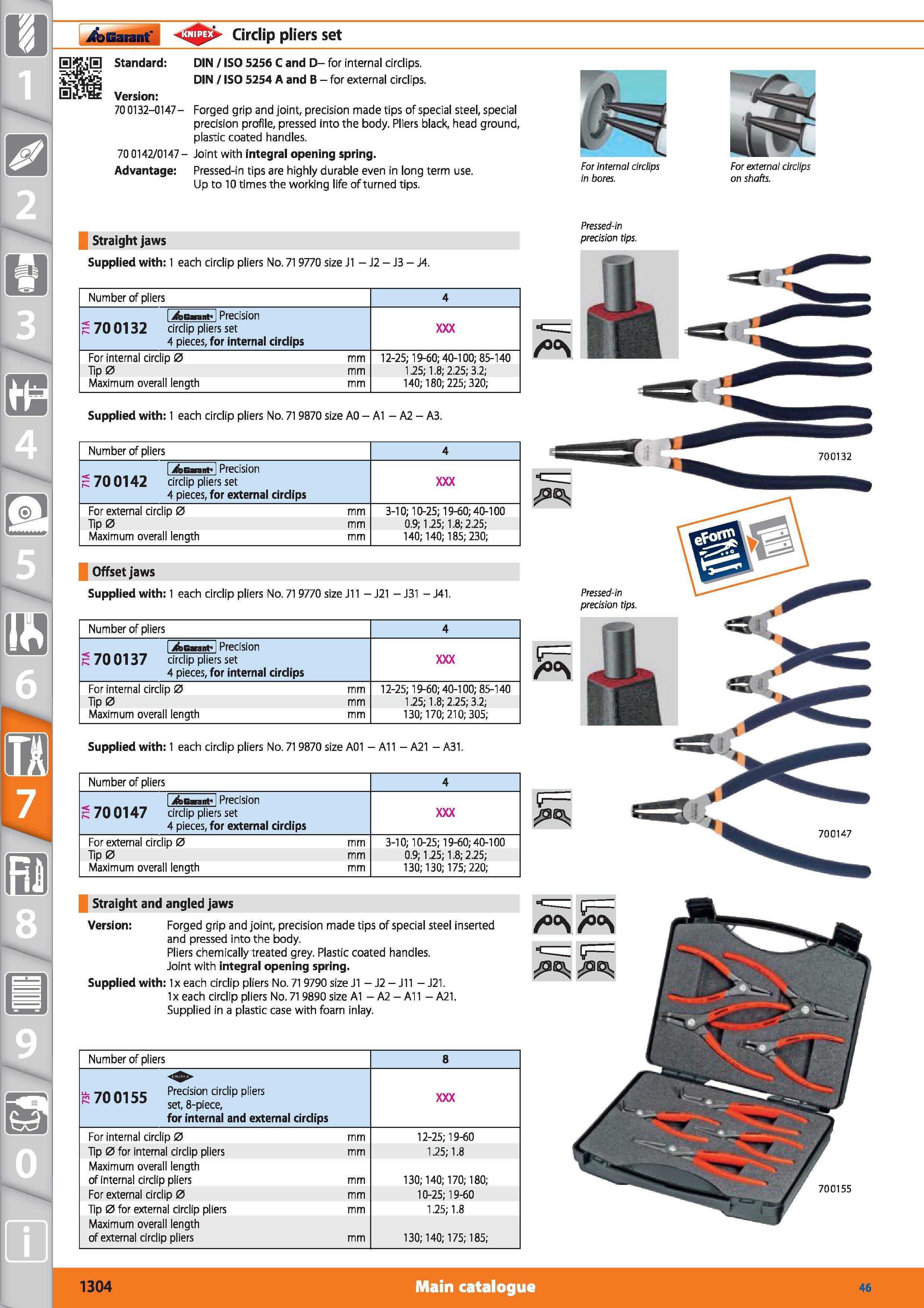 1304 Garant Circlip pliers set Standard DIN / ISO 5256 C and D- for internal circlips DIN / ISO 5254 A and B - for external circlips Version 700132-01 Каталог HOFFMANN GROUP 2015 Инструмент режущий слесарный измерительный абразивный Оборудование Комплексные поставки для промышленных предприятий Стр. 1304 ENG