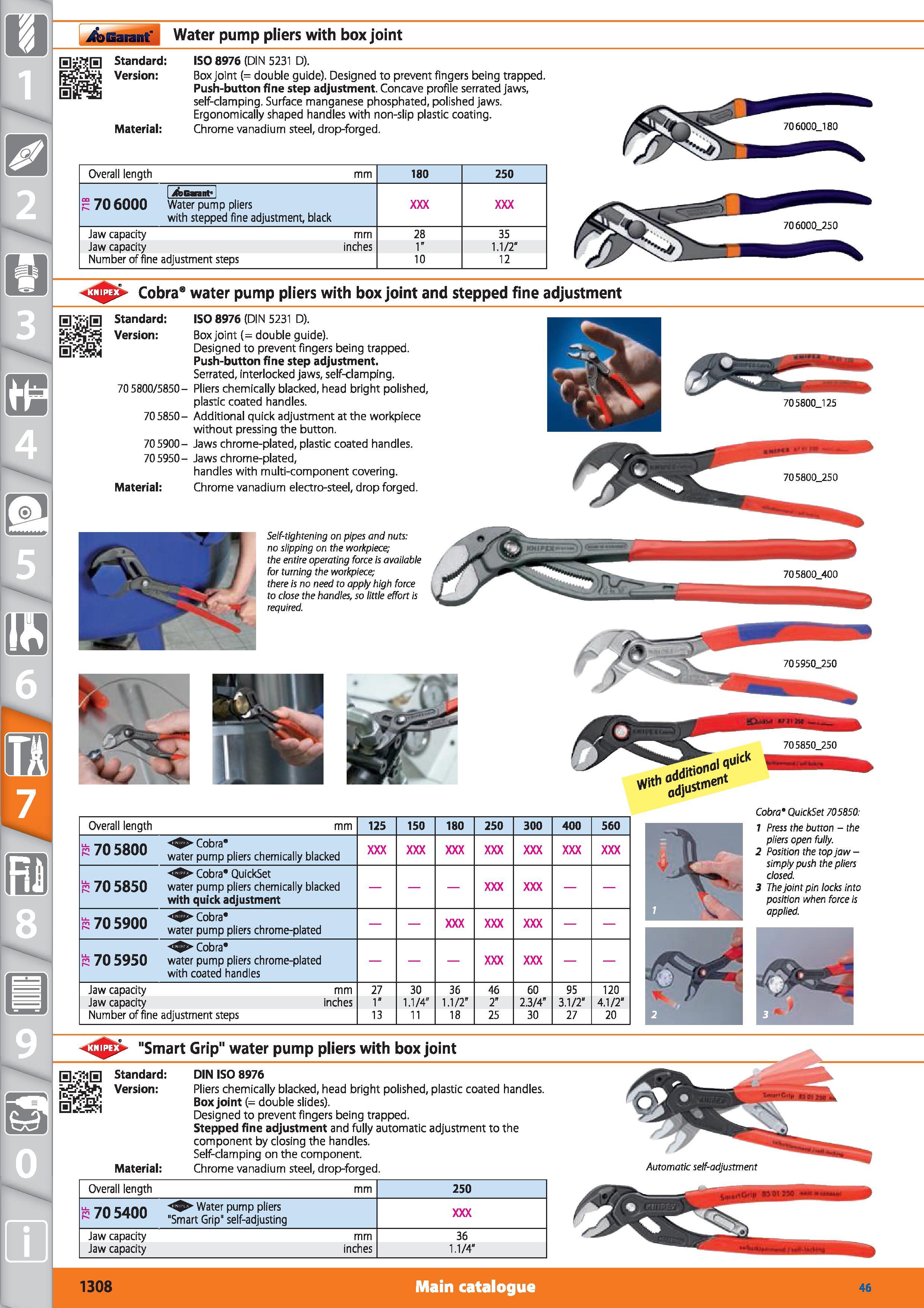 1308 Garant Water pump pliers with box joint Standard Version Material ISO 8976 (DIN 5231 D) Box joint (= double guide) Designed to prevent fingers be Каталог HOFFMANN GROUP 2015 Инструмент режущий слесарный измерительный абразивный Оборудование Комплексные поставки для промышленных предприятий Стр. 1308 ENG