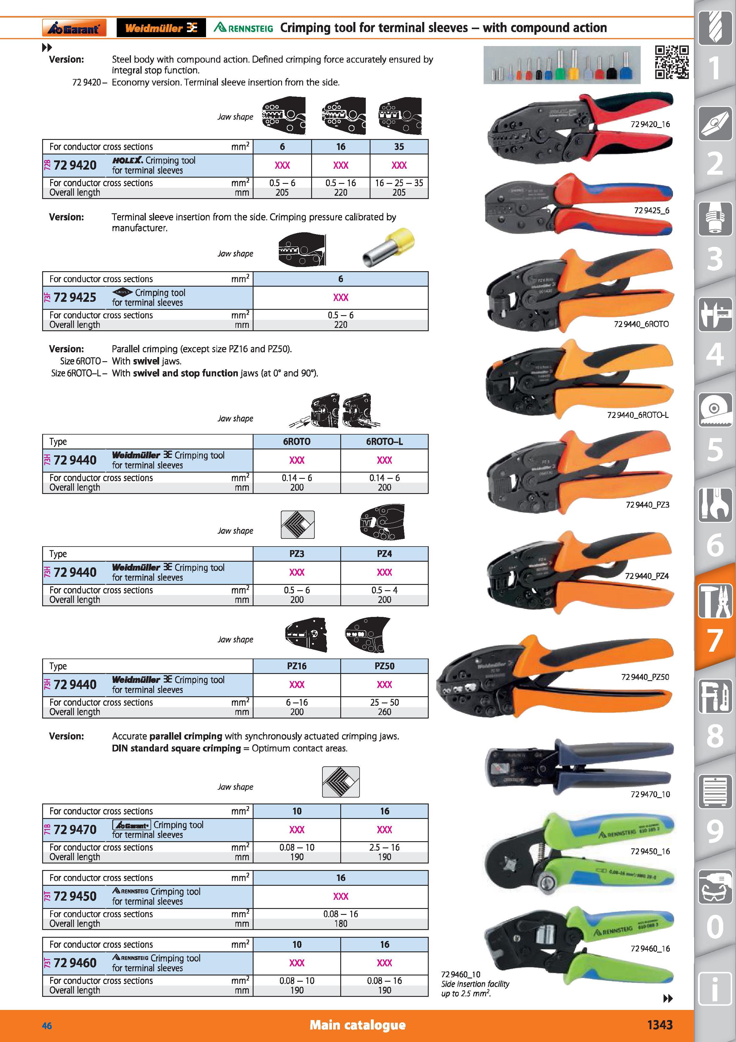 1343 Weidmuller 3E Arennsteig Crimping tool for terminal sleeves - with compound action Version Steel body with compound action Defined crimping force Каталог HOFFMANN GROUP 2015 Инструмент режущий слесарный измерительный абразивный Оборудование Комплексные поставки для промышленных предприятий Стр. 1343 ENG