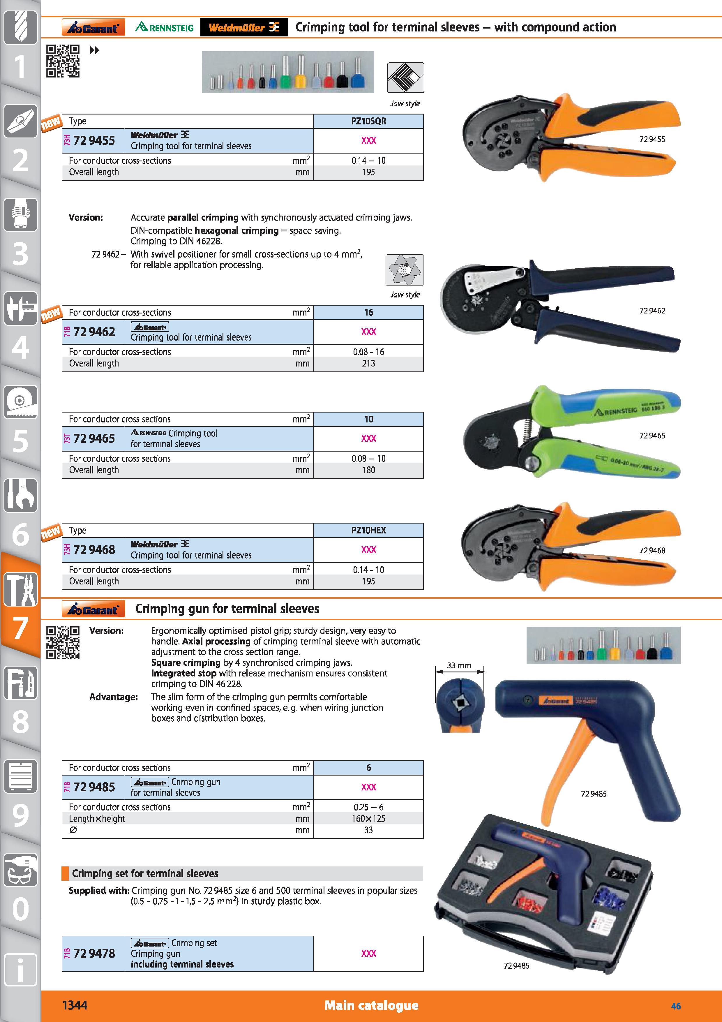 1344 Crimping tool for terminal sleeves - with compound action E i i Jaw style Type PZ10SQR r 72 9455 WetdmOller 3E Crimping tool for terminal sleeves Каталог HOFFMANN GROUP 2015 Инструмент режущий слесарный измерительный абразивный Оборудование Комплексные поставки для промышленных предприятий Стр. 1344 ENG