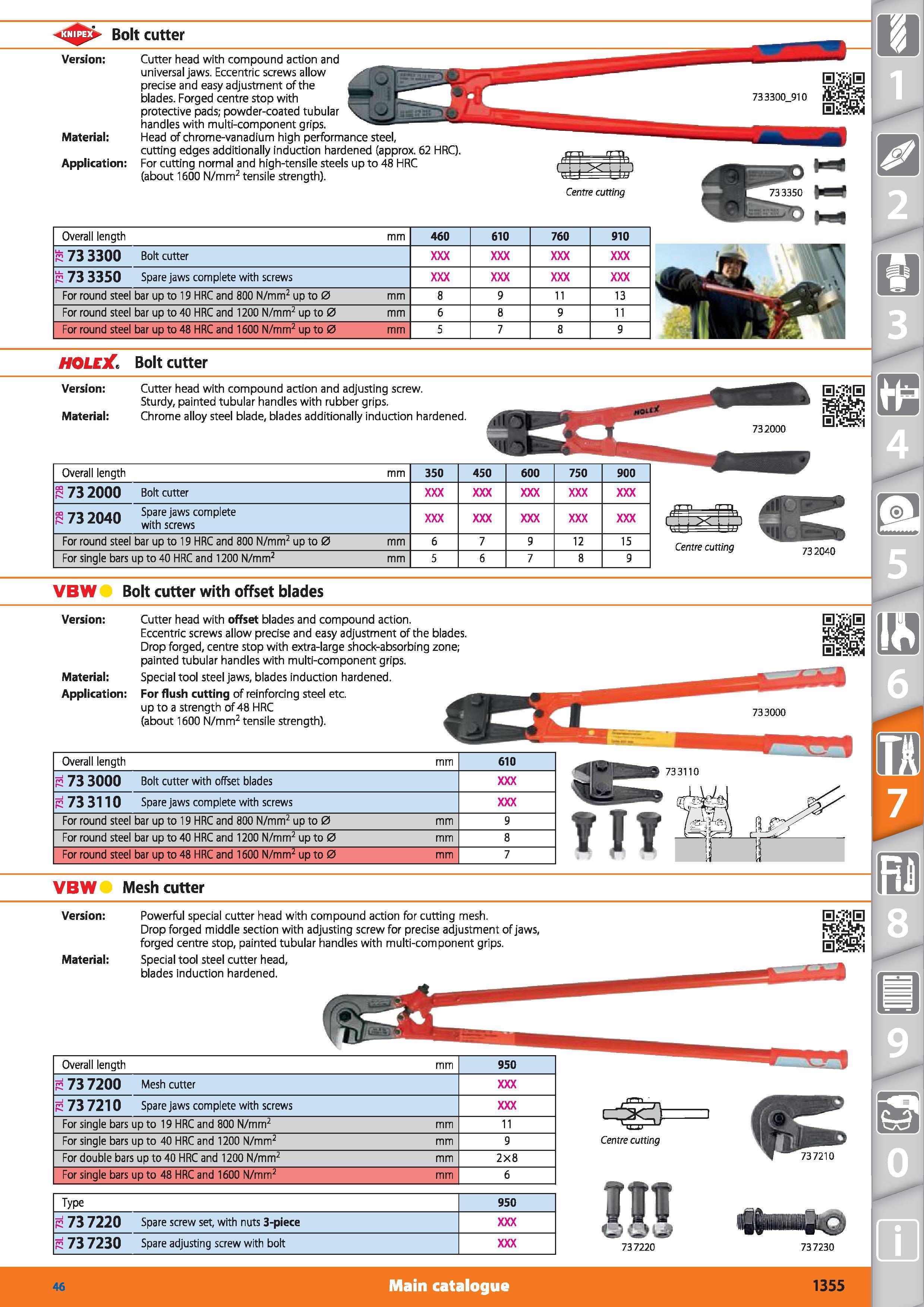 1355 Bolt cutter Version Cutter head with compound action and universal jaws Eccentric screws allow precise and easy adjustment of the blades Forged c Каталог HOFFMANN GROUP 2015 Инструмент режущий слесарный измерительный абразивный Оборудование Комплексные поставки для промышленных предприятий Стр. 1355 ENG