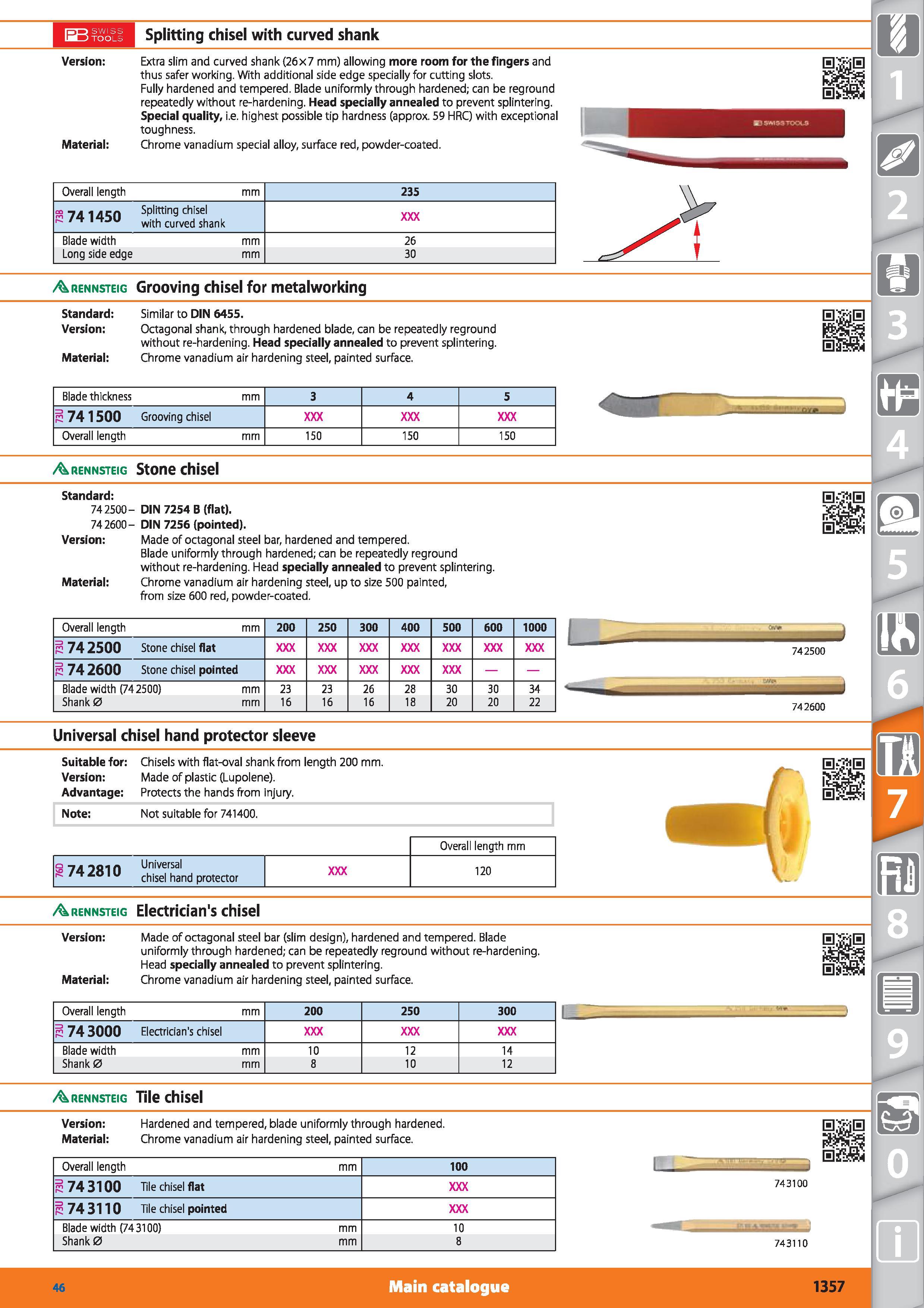 1357 Splitting chisel with curved shank Version Extra slim and curved shank (26x7 mm) allowing more room for the fingers and thus safer working With a Каталог HOFFMANN GROUP 2015 Инструмент режущий слесарный измерительный абразивный Оборудование Комплексные поставки для промышленных предприятий Стр. 1357 ENG