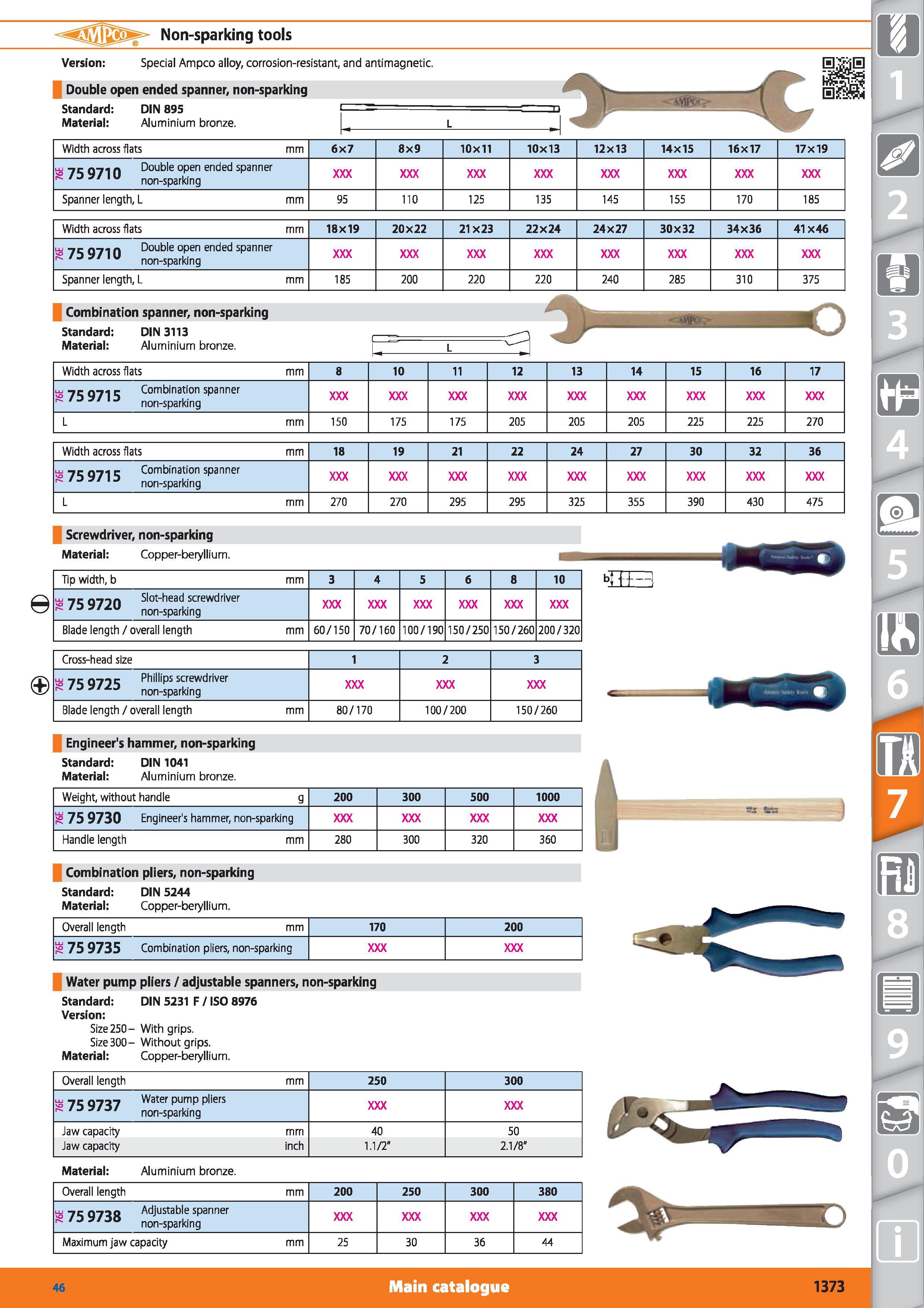 1373 Version Special Ampco alloy, corrosion-resistant, and antimagnetic Double open ended spanner, non-sparking Standard Material DIN 895 Aluminium br Каталог HOFFMANN GROUP 2015 Инструмент режущий слесарный измерительный абразивный Оборудование Комплексные поставки для промышленных предприятий Стр. 1373 ENG